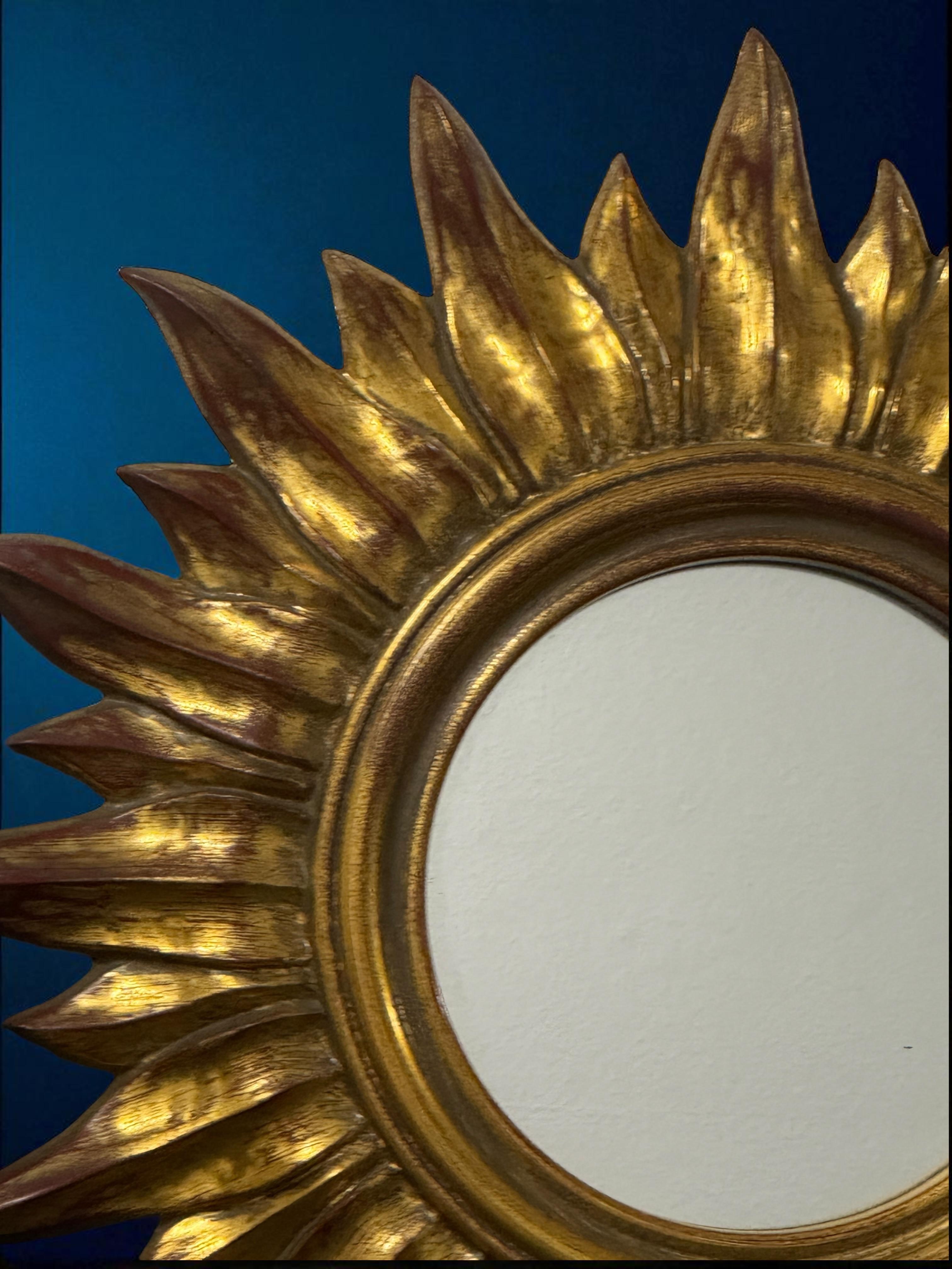 Petite Starburst Sunburst Gilded Resin Mirror, Belgium, circa 1970s For Sale 6