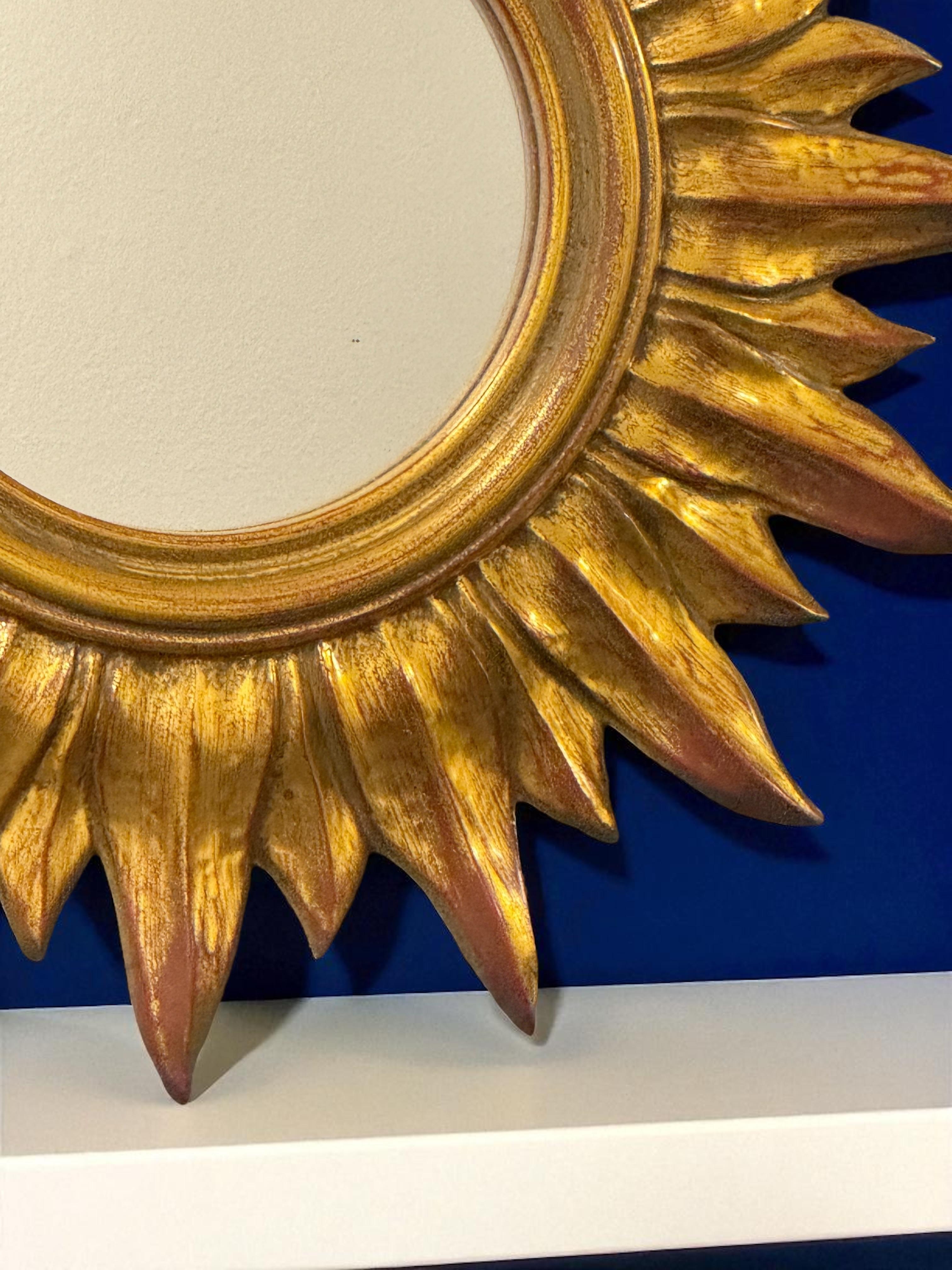 Petite Starburst Sunburst Gilded Resin Mirror, Belgium, circa 1970s For Sale 8