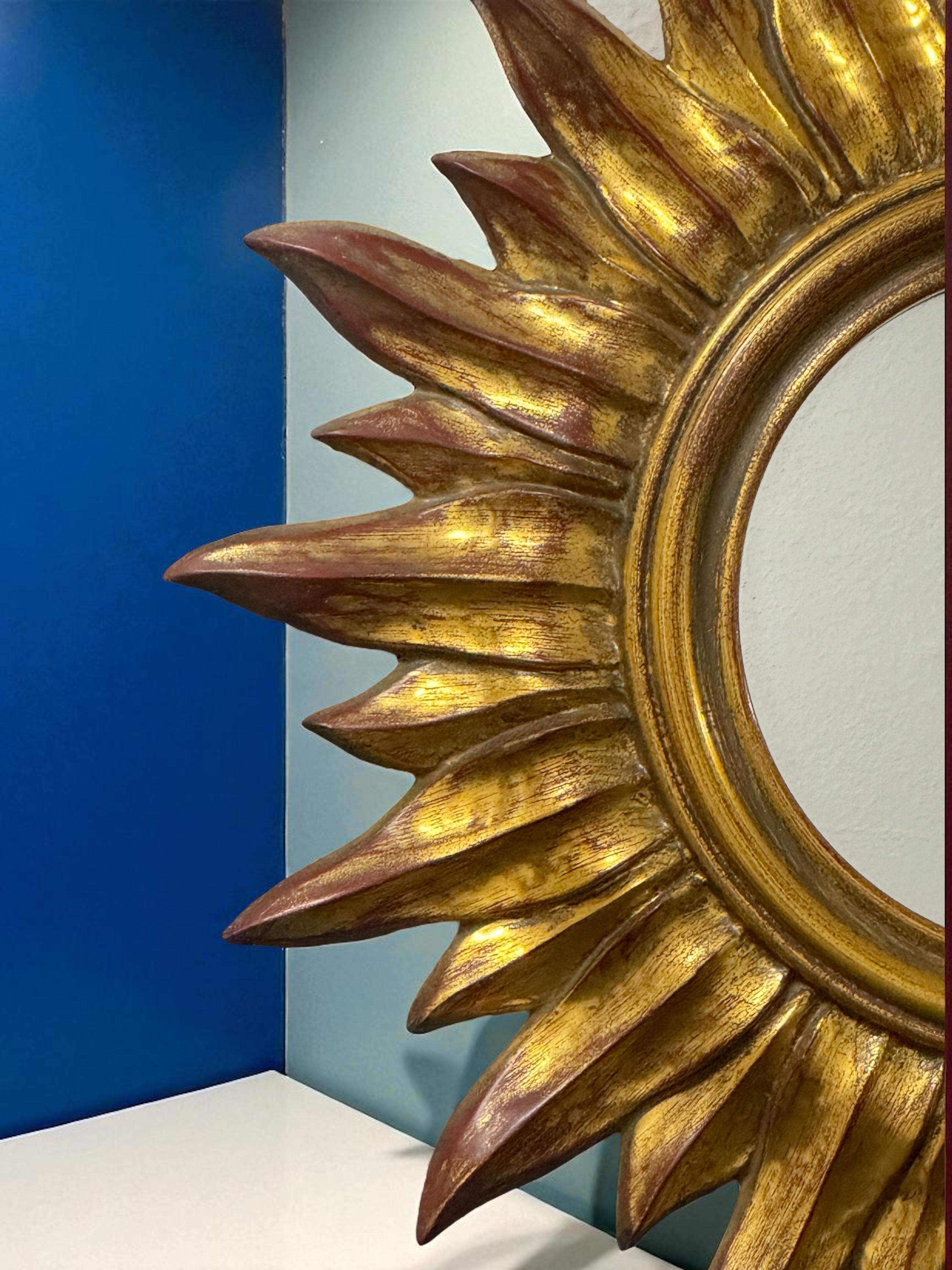 Petite Starburst Sunburst Gilded Resin Mirror, Belgium, circa 1970s For Sale 9