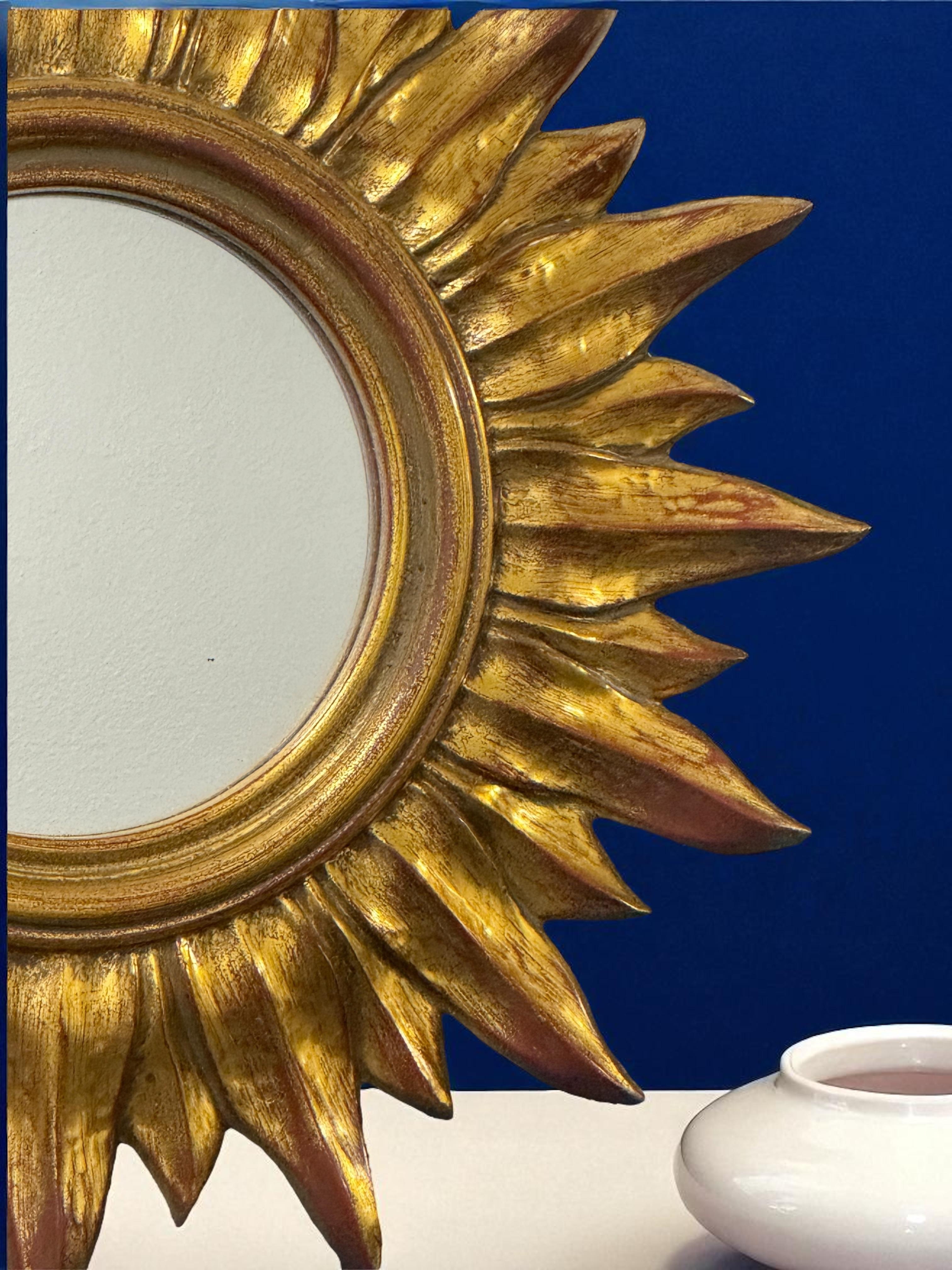 Petite Starburst Sunburst Gilded Resin Mirror, Belgium, circa 1970s For Sale 11