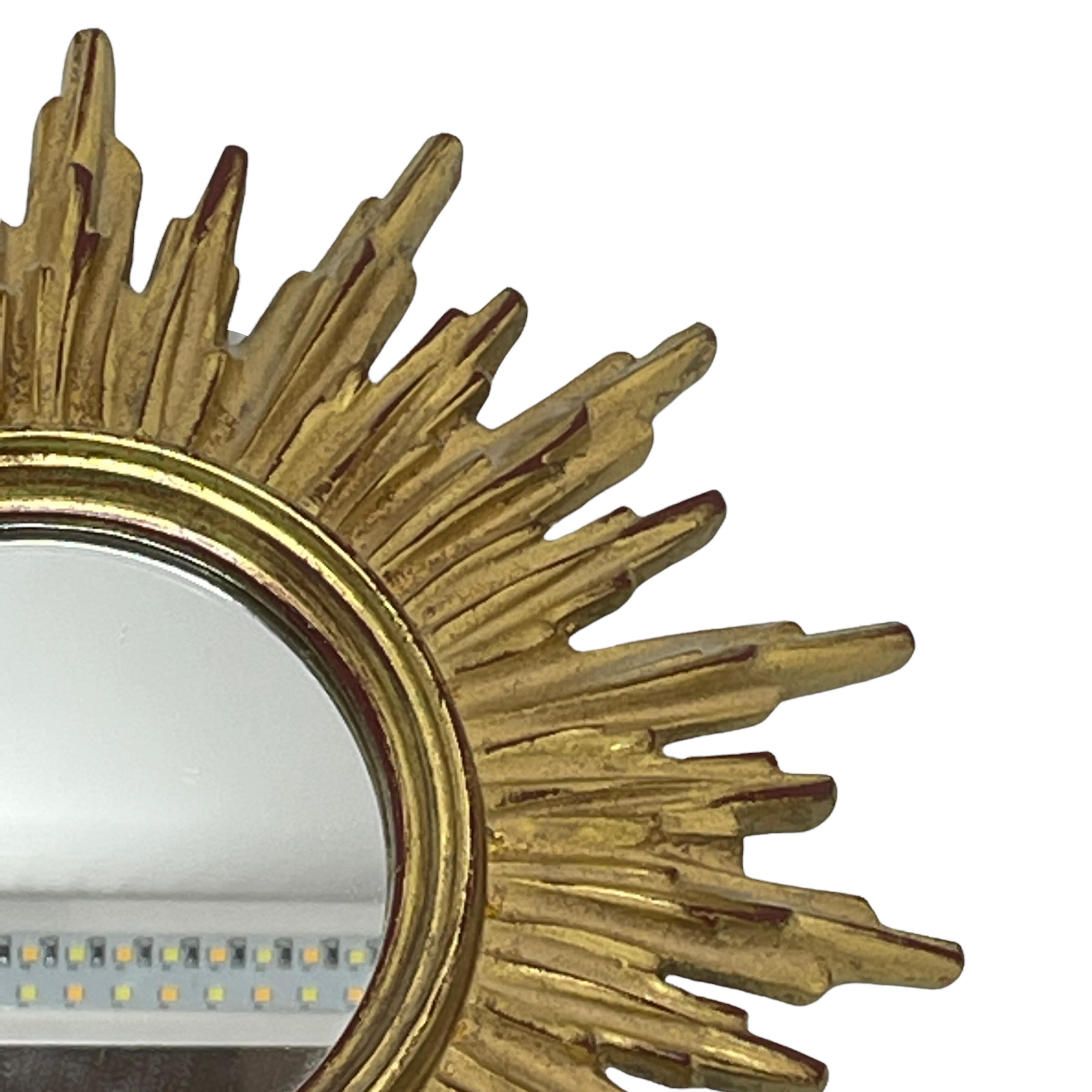 Belgian Petite Starburst Sunburst Gilded Resin Mirror, Belgium, circa 1970s