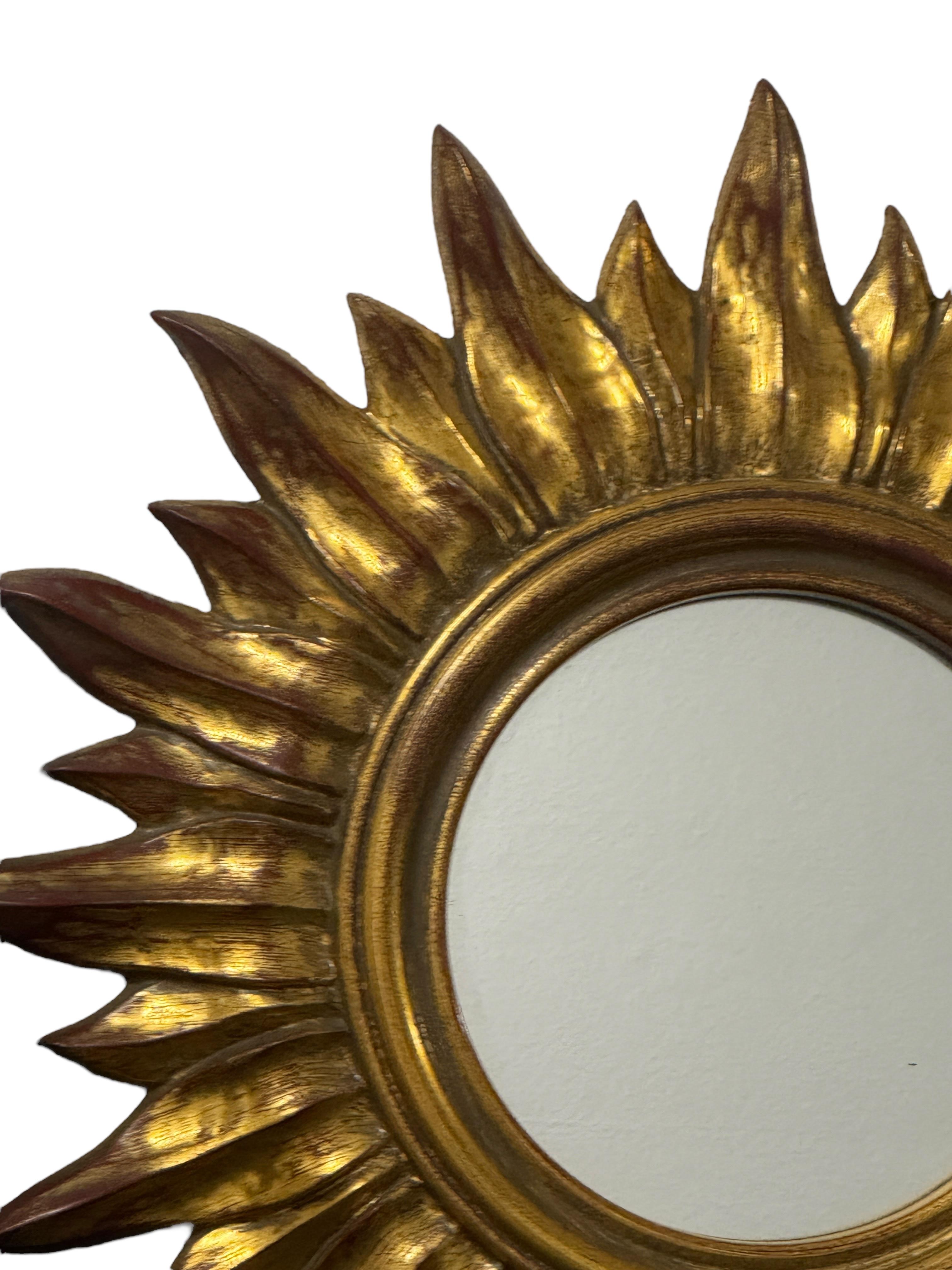 Belgian Petite Starburst Sunburst Gilded Resin Mirror, Belgium, circa 1970s For Sale