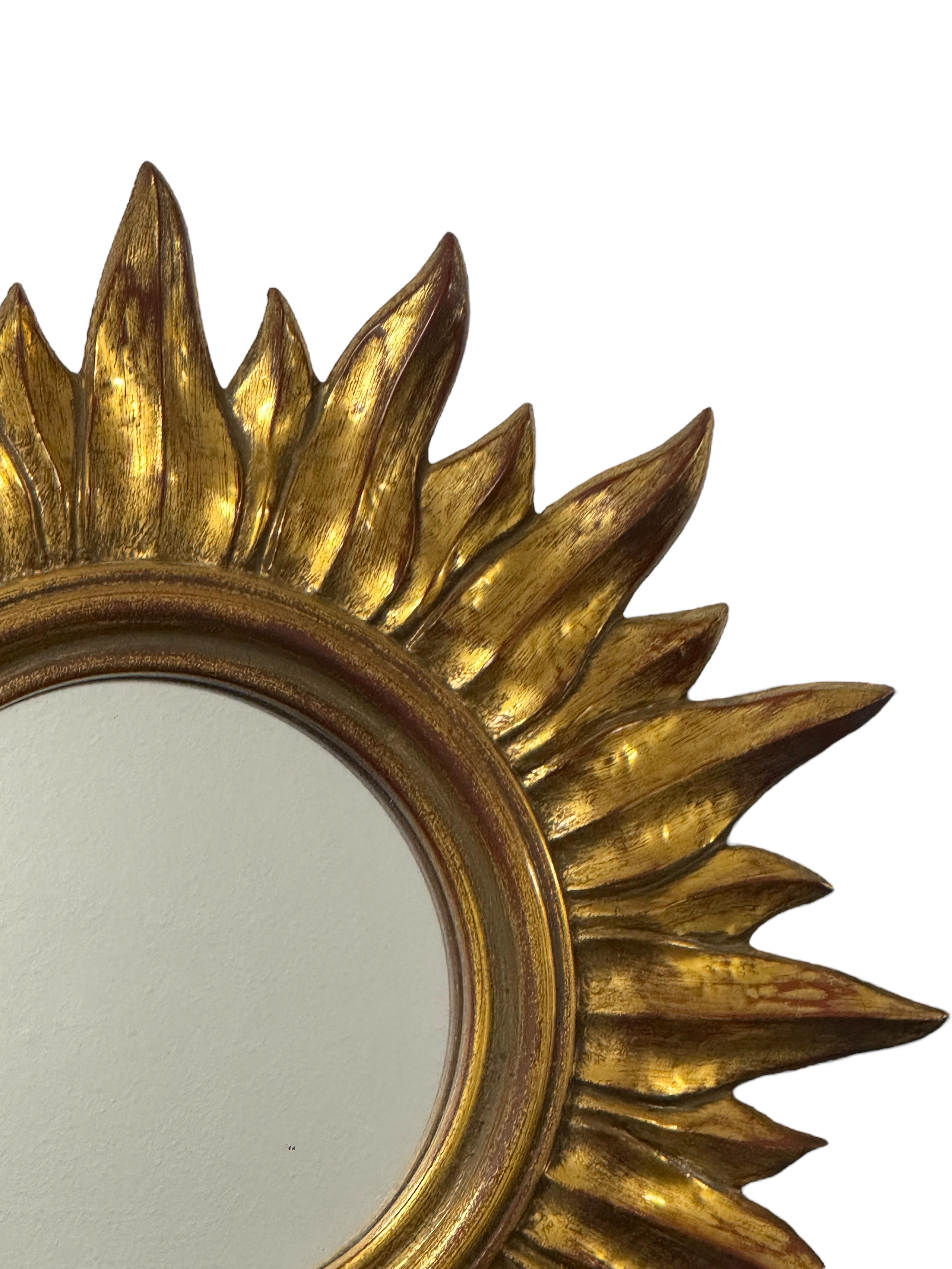 Gilt Petite Starburst Sunburst Gilded Resin Mirror, Belgium, circa 1970s For Sale