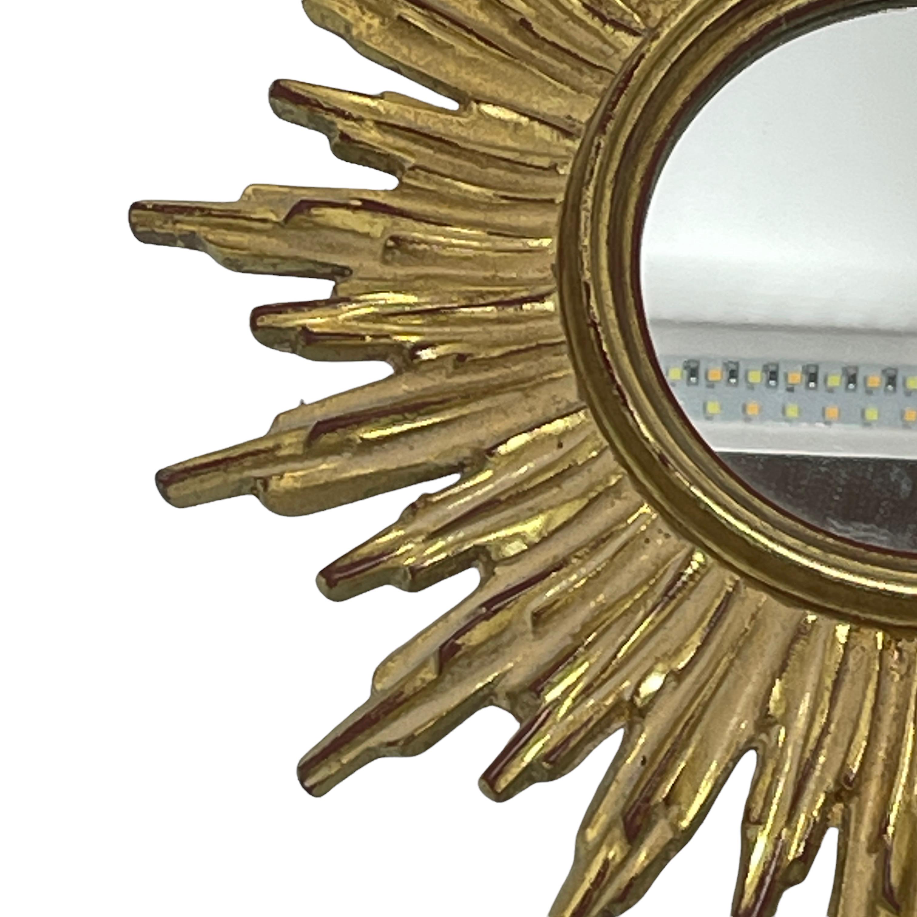 Late 20th Century Petite Starburst Sunburst Gilded Resin Mirror, Belgium, circa 1970s