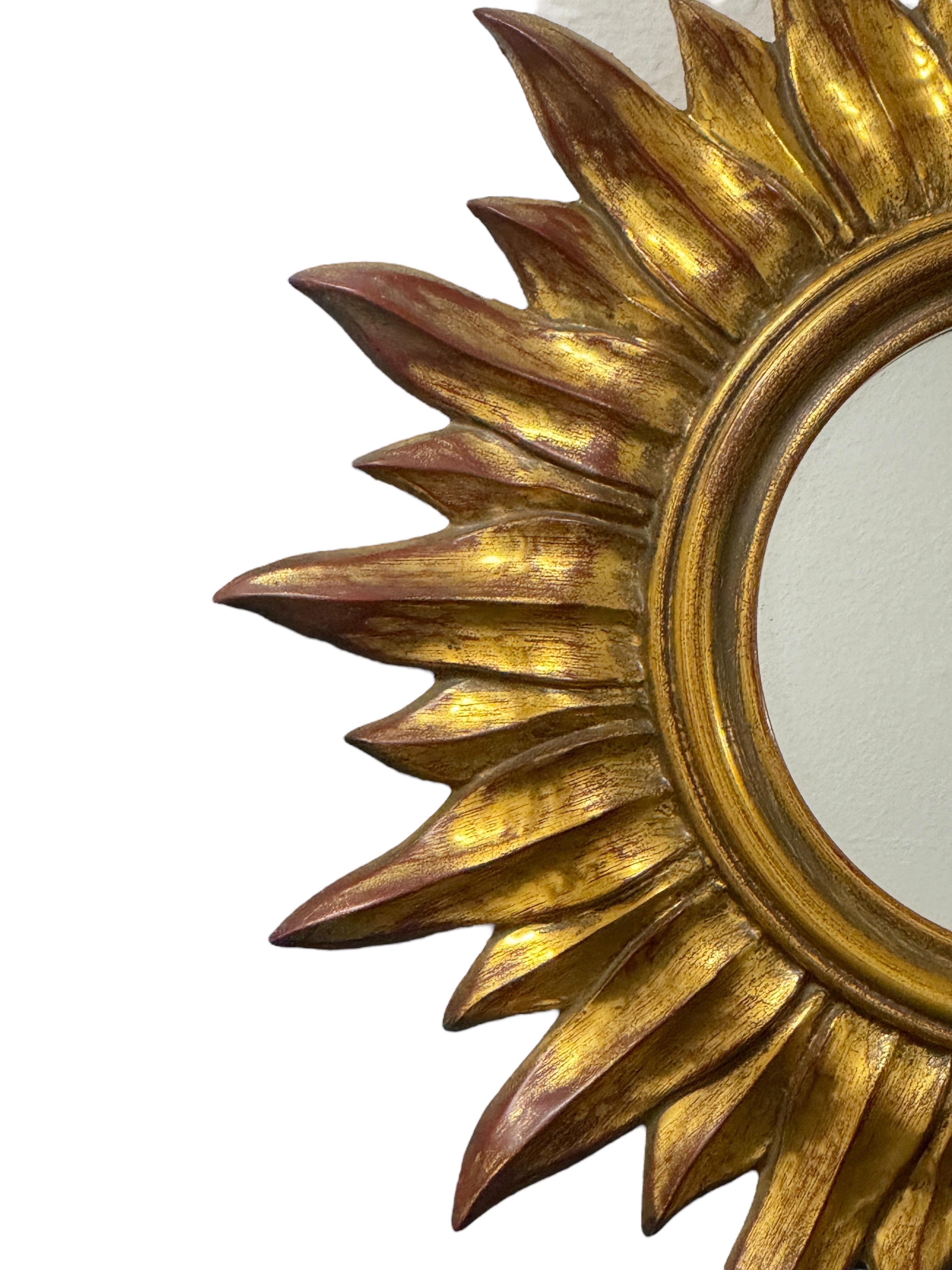 Late 20th Century Petite Starburst Sunburst Gilded Resin Mirror, Belgium, circa 1970s For Sale