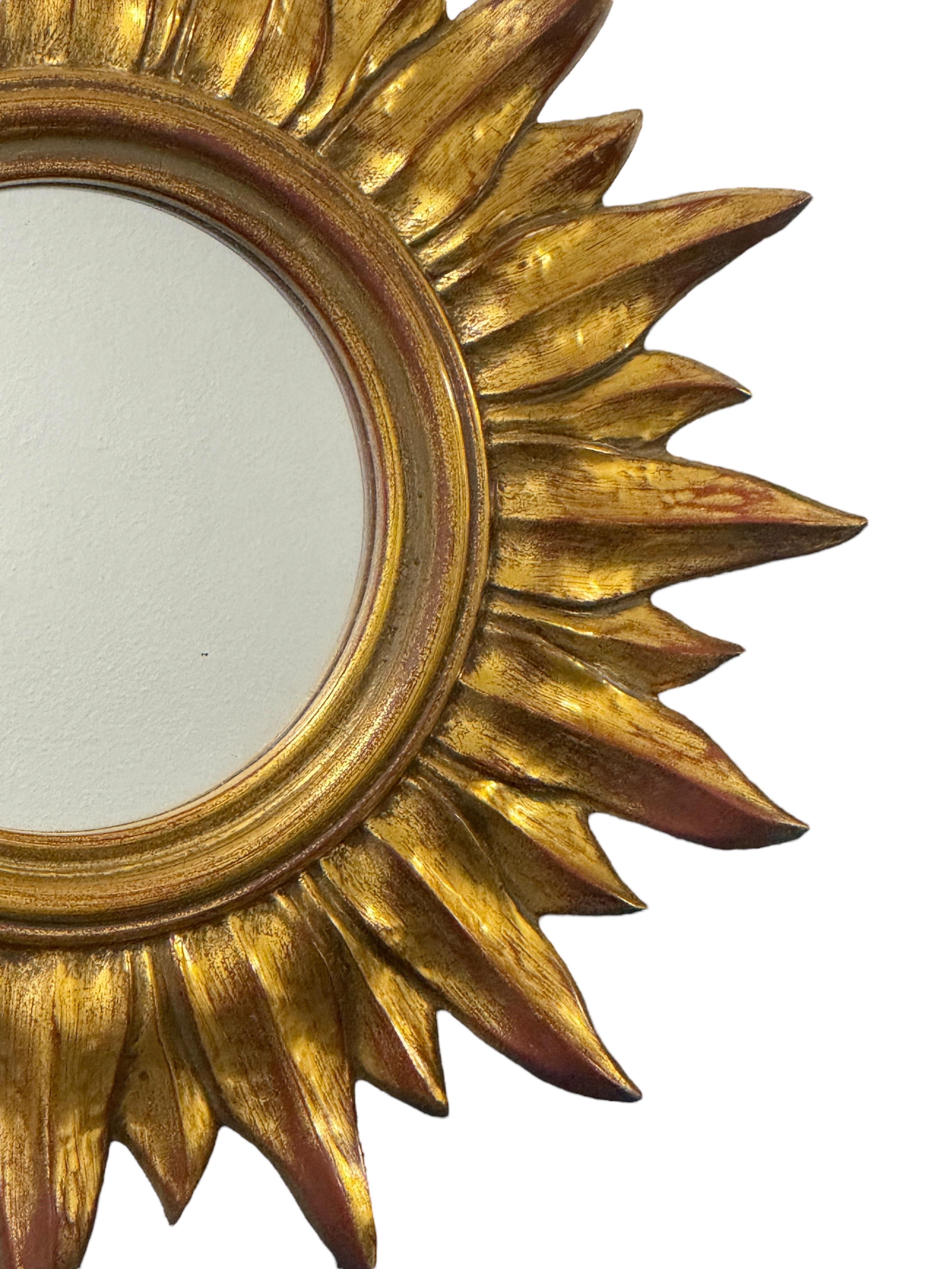 Petite Starburst Sunburst Gilded Resin Mirror, Belgium, circa 1970s For Sale 2