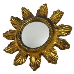 Petite Starburst Sunburst Gilded Wood and Composition Mirror, France