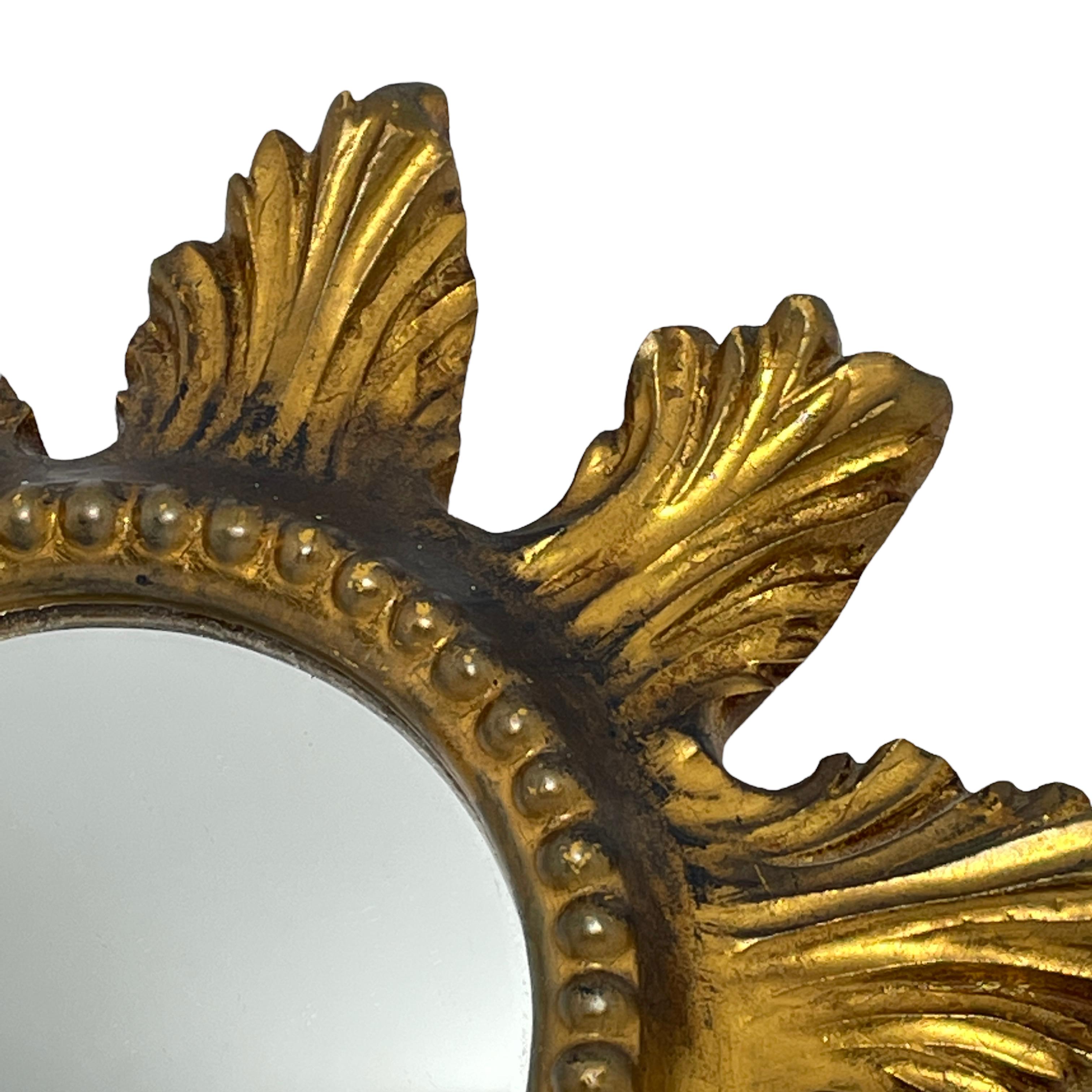 Petite Starburst Sunburst Gilded Wood and Composition Mirror, France For Sale 1