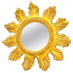 Petite Starburst Sunburst Gilded Wood and Composition Mirror, France
