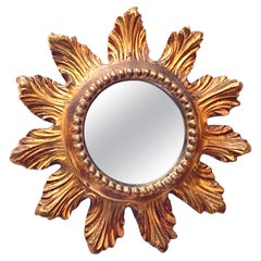 Used Petite Starburst Sunburst Gilded Wood and Composition Mirror, France