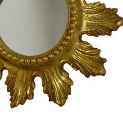 Petite Starburst Sunburst Gilded Wood and Composition Mirror, Italy