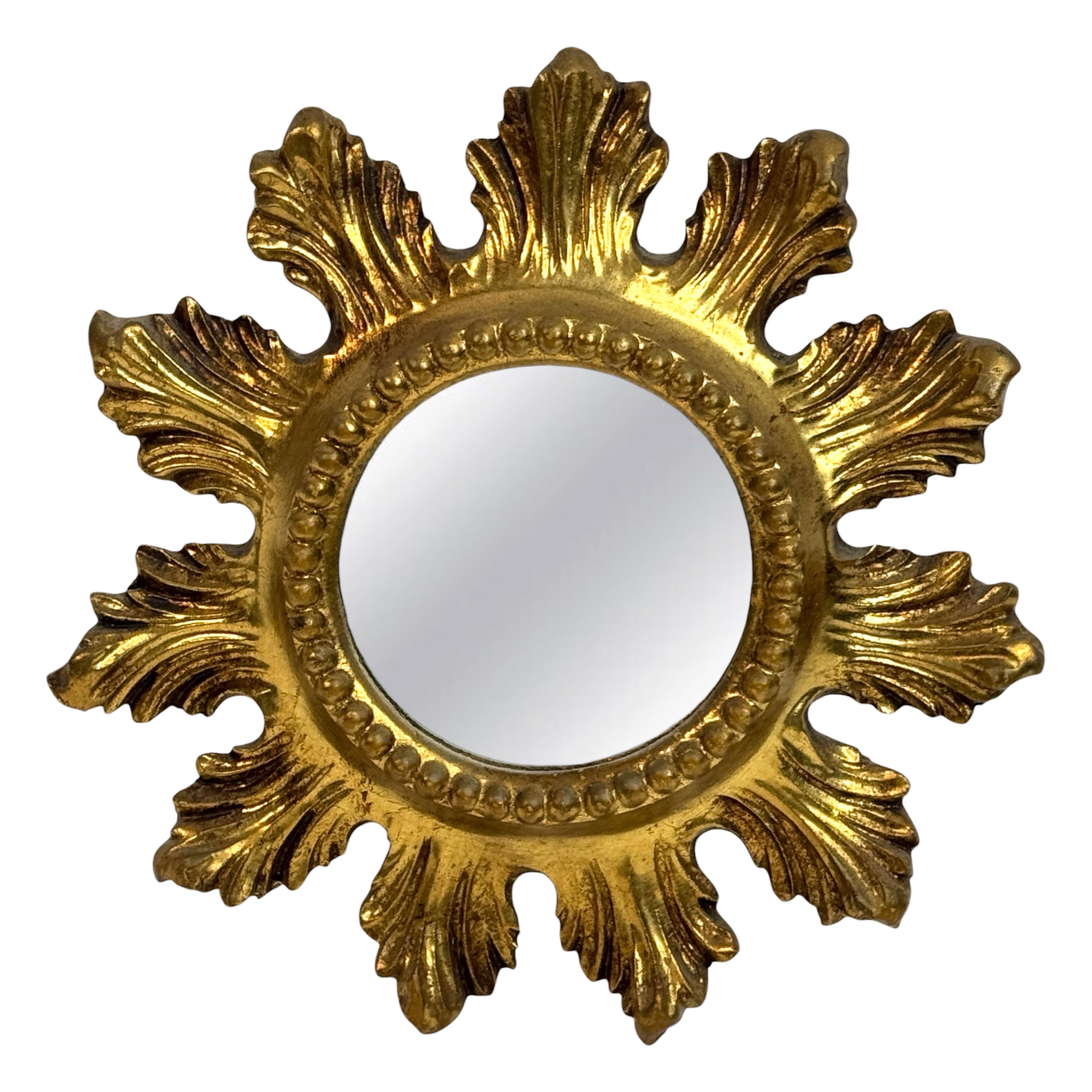 Petite Starburst Sunburst Gilded Wood and Composition Mirror, Italy