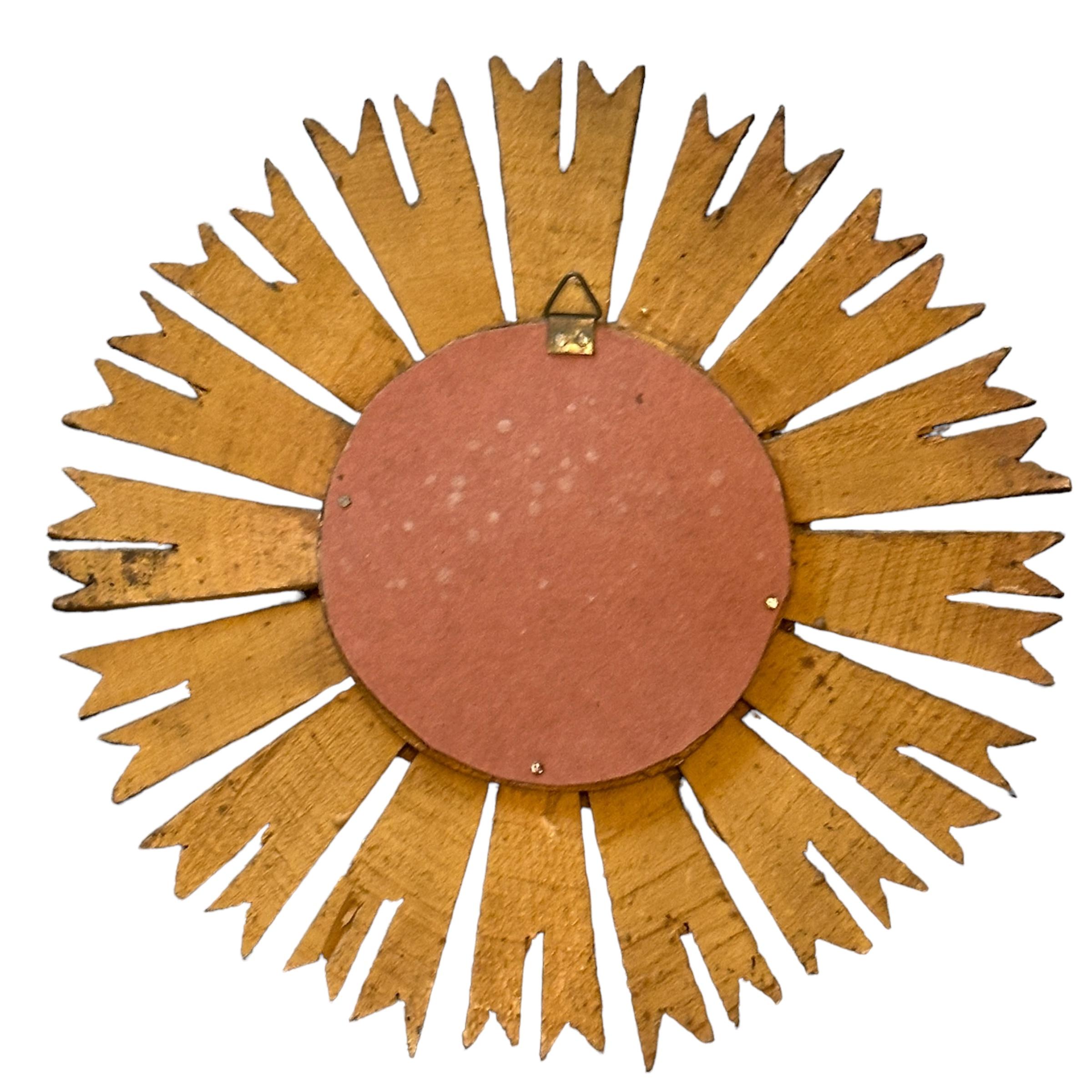 Petite Starburst Sunburst Gilded Wood Convex Mirror, Germany circa 1950s For Sale 8