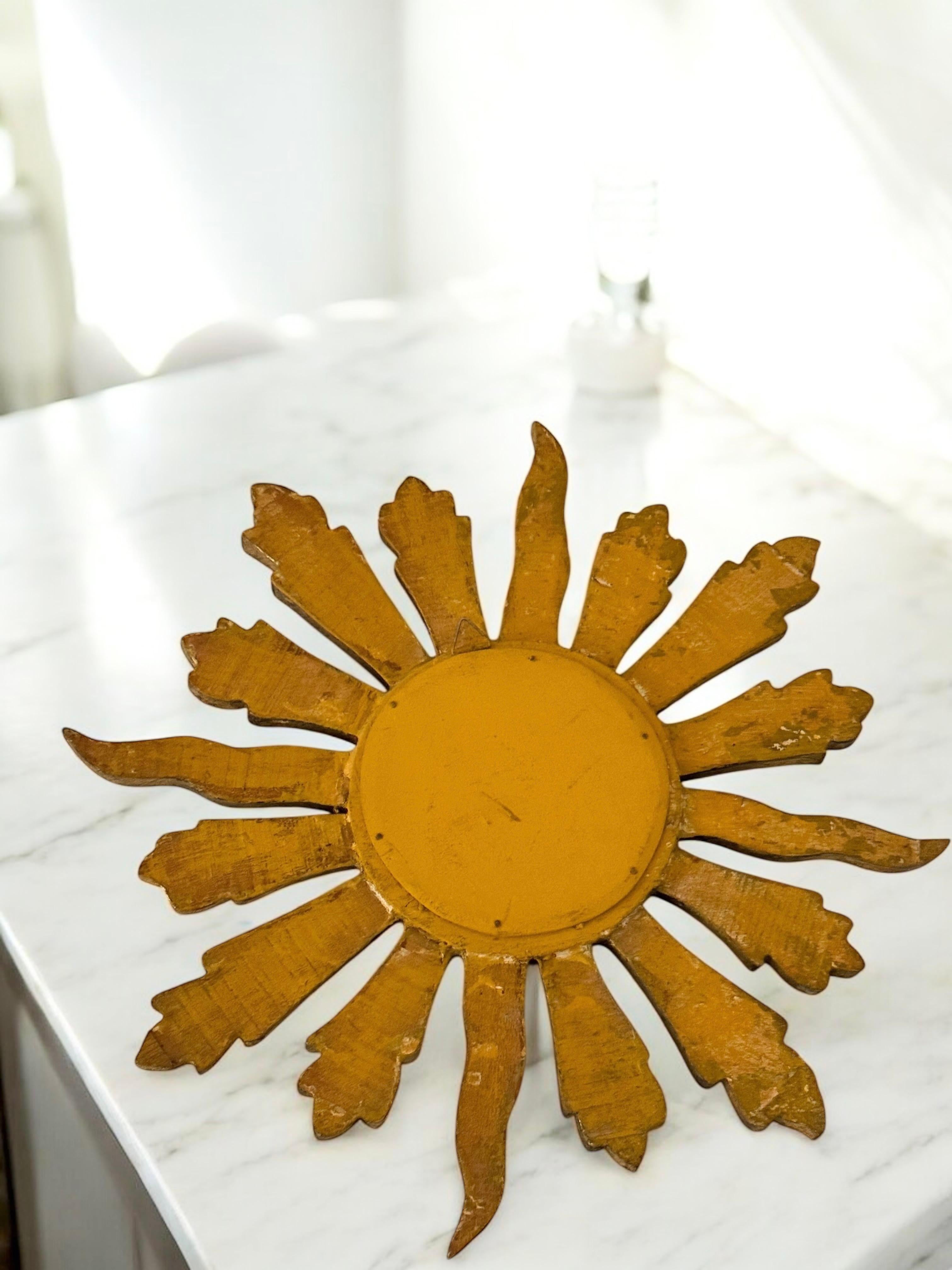 Petite Starburst Sunburst Gilded Wood Convex Mirror, Germany circa 1950s For Sale 12