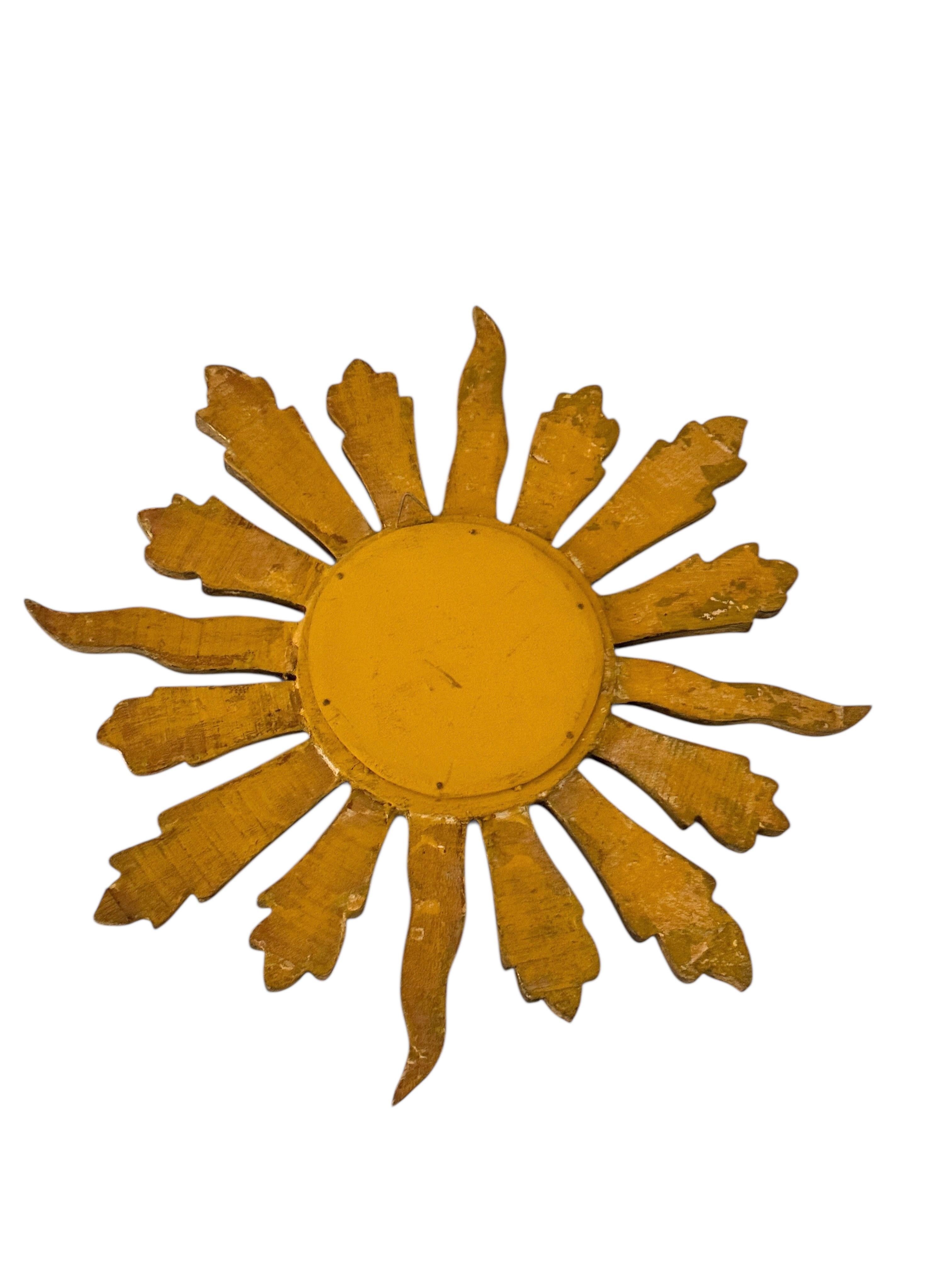 Petite Starburst Sunburst Gilded Wood Convex Mirror, Germany circa 1950s For Sale 4