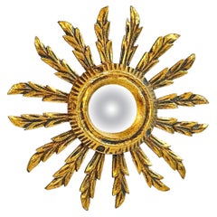 Petite Starburst Sunburst Gilded Wood Convex Mirror, Germany circa 1950s