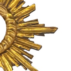 Petite Starburst Sunburst Gilded Wood Mirror, circa 1950s Spain