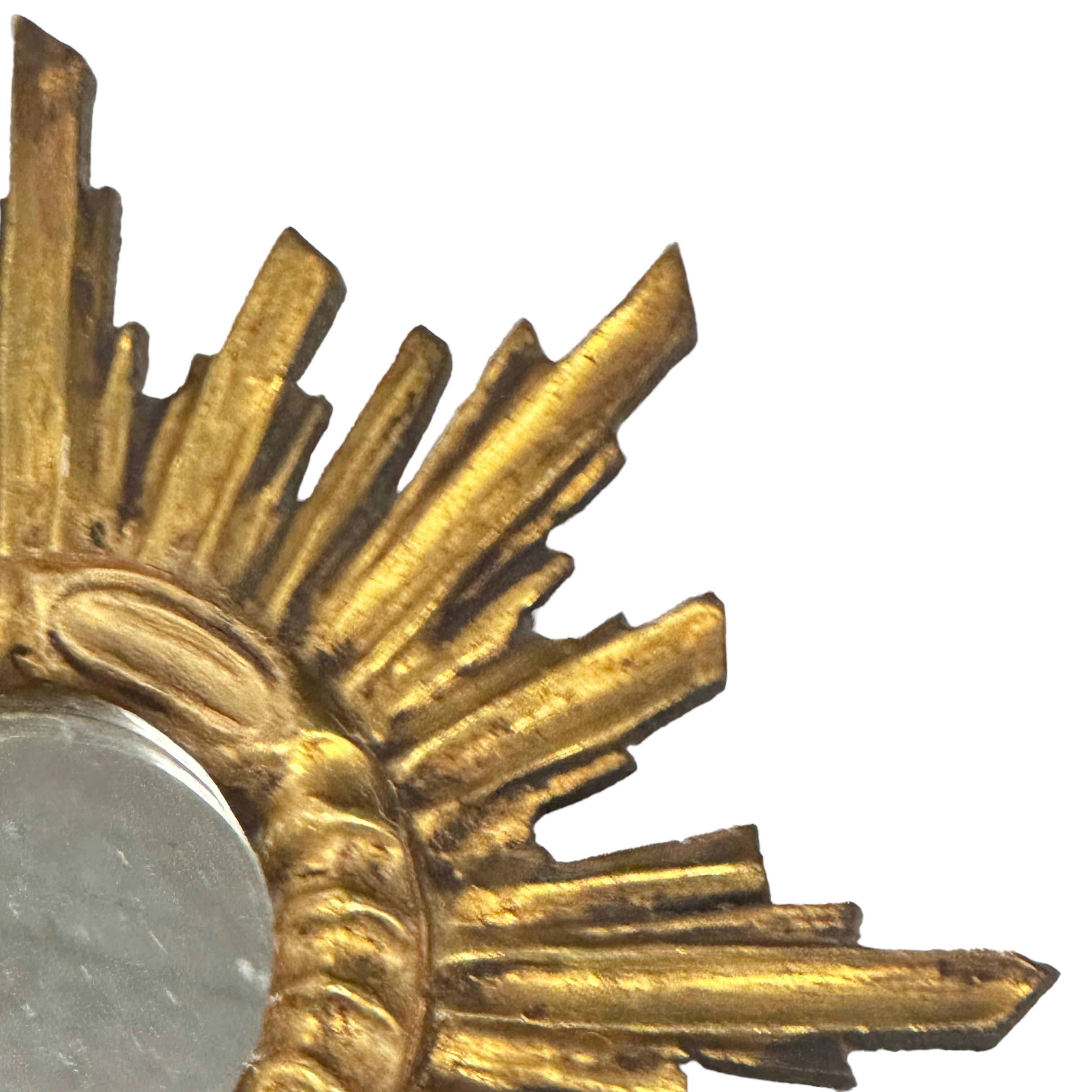 Hollywood Regency Petite Starburst Sunburst Gilded Wood Mirror, circa 1950s Spain