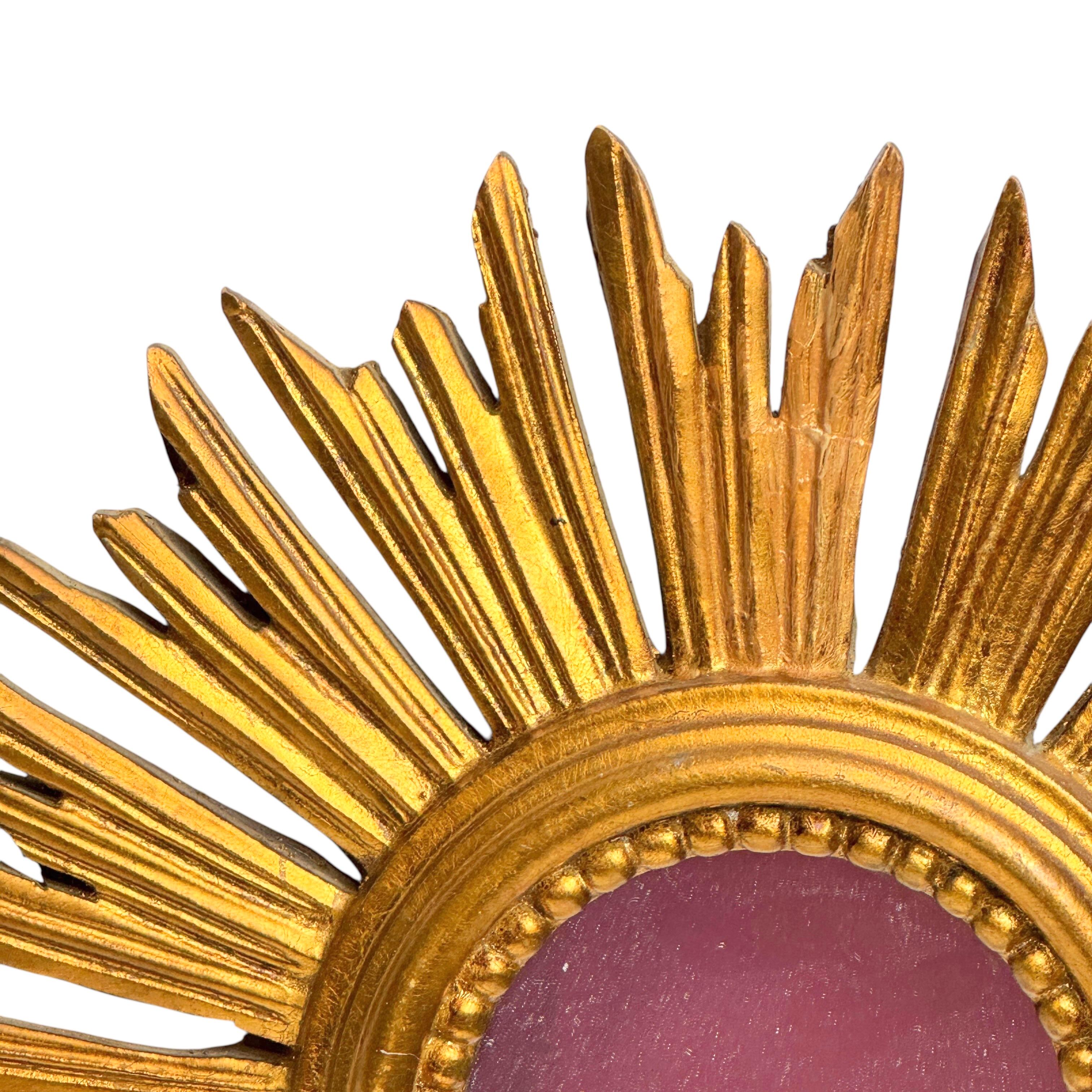 Petite Starburst Sunburst Gilded Wood Mirror, Germany circa 1950s For Sale 5