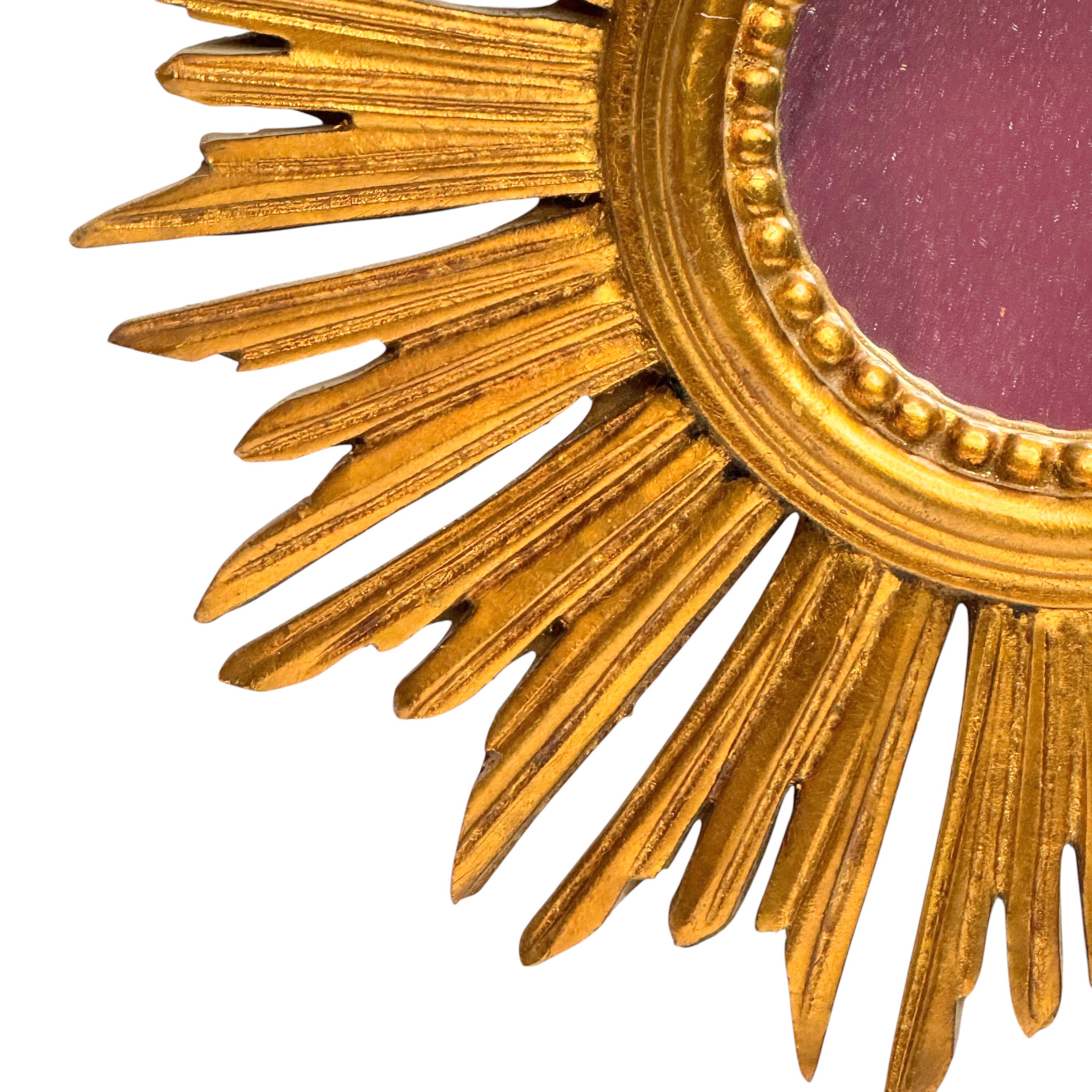 Petite Starburst Sunburst Gilded Wood Mirror, Germany circa 1950s For Sale 6
