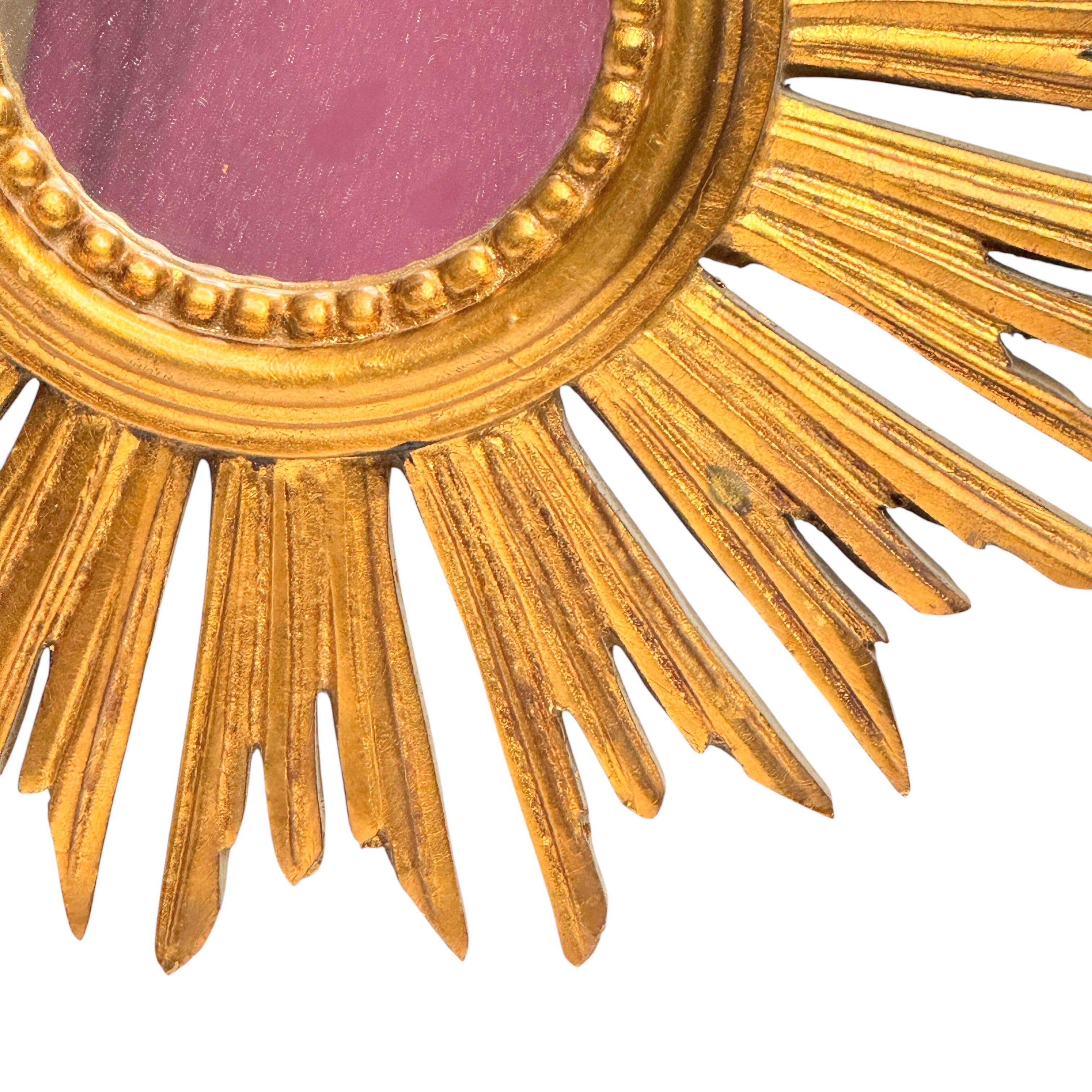 Petite Starburst Sunburst Gilded Wood Mirror, Germany circa 1950s For Sale 7