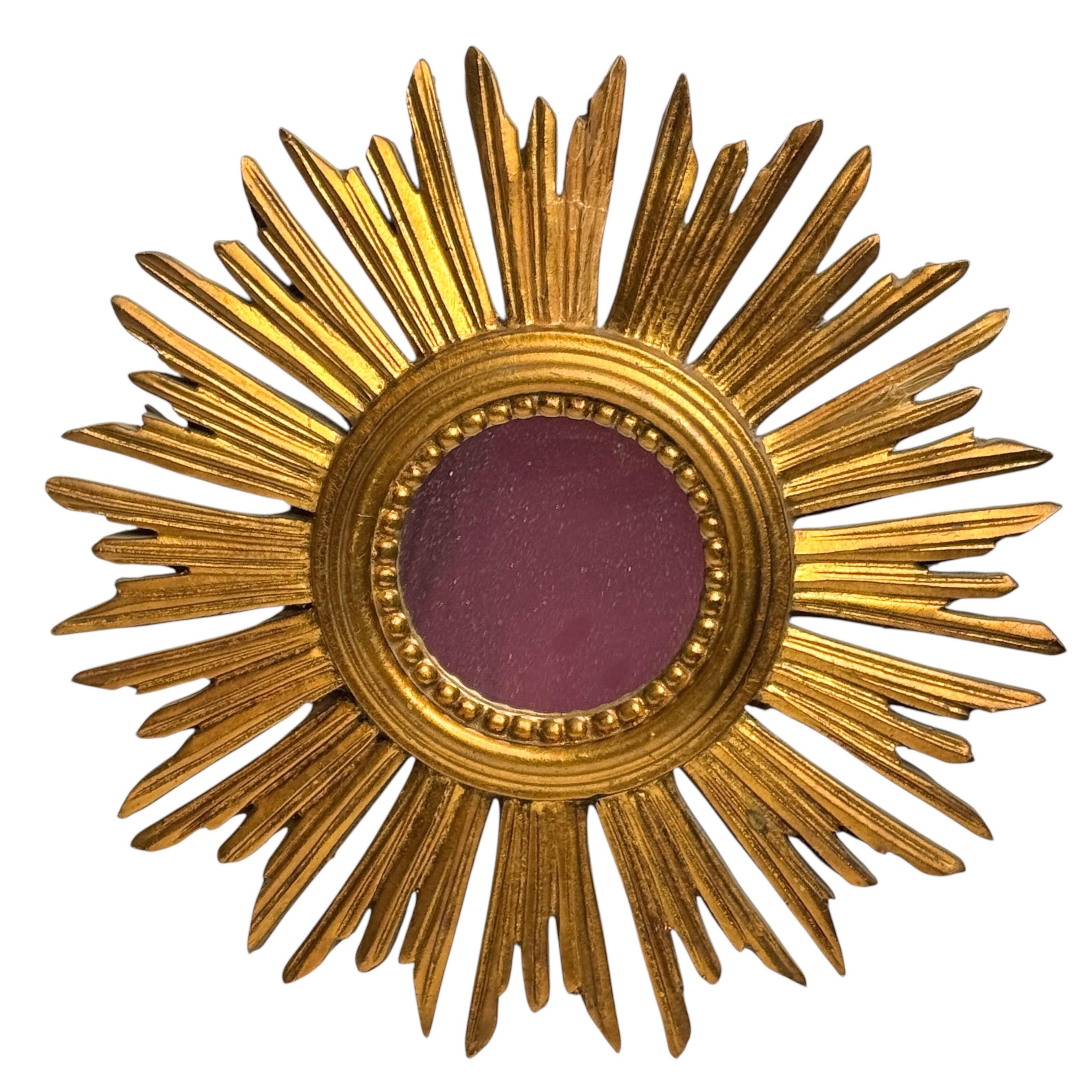 Petite Starburst Sunburst Gilded Wood Mirror, Germany circa 1950s For Sale 8