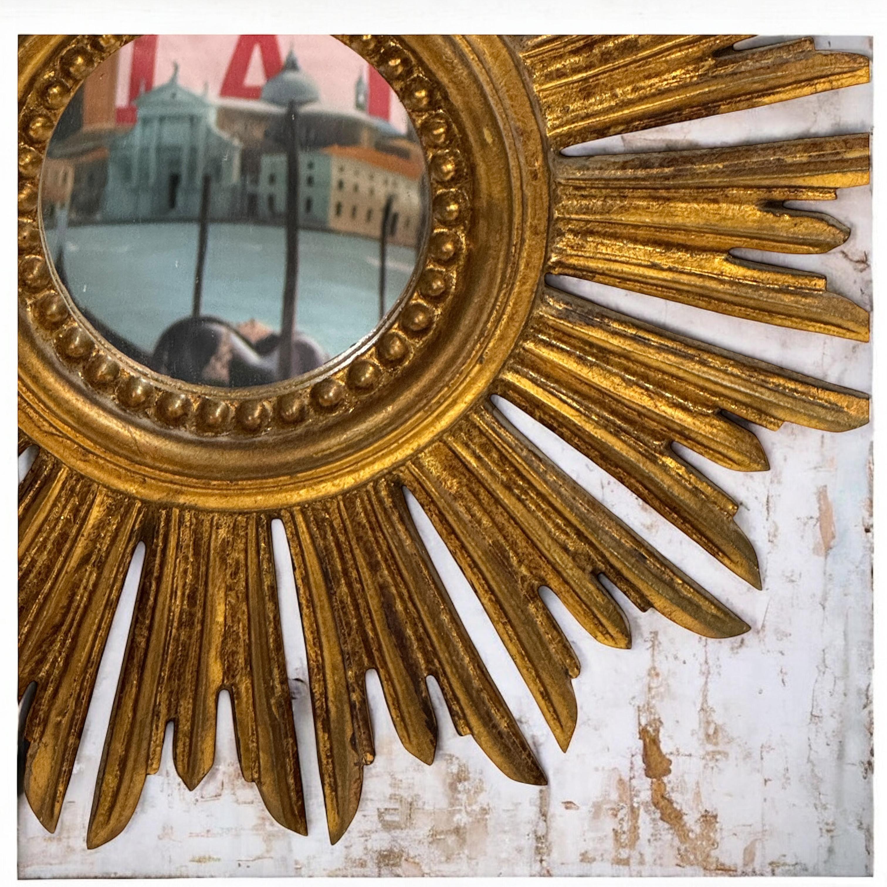 Petite Starburst Sunburst Vergoldeter Holzspiegel, Deutschland ca. 1950er Jahre 8