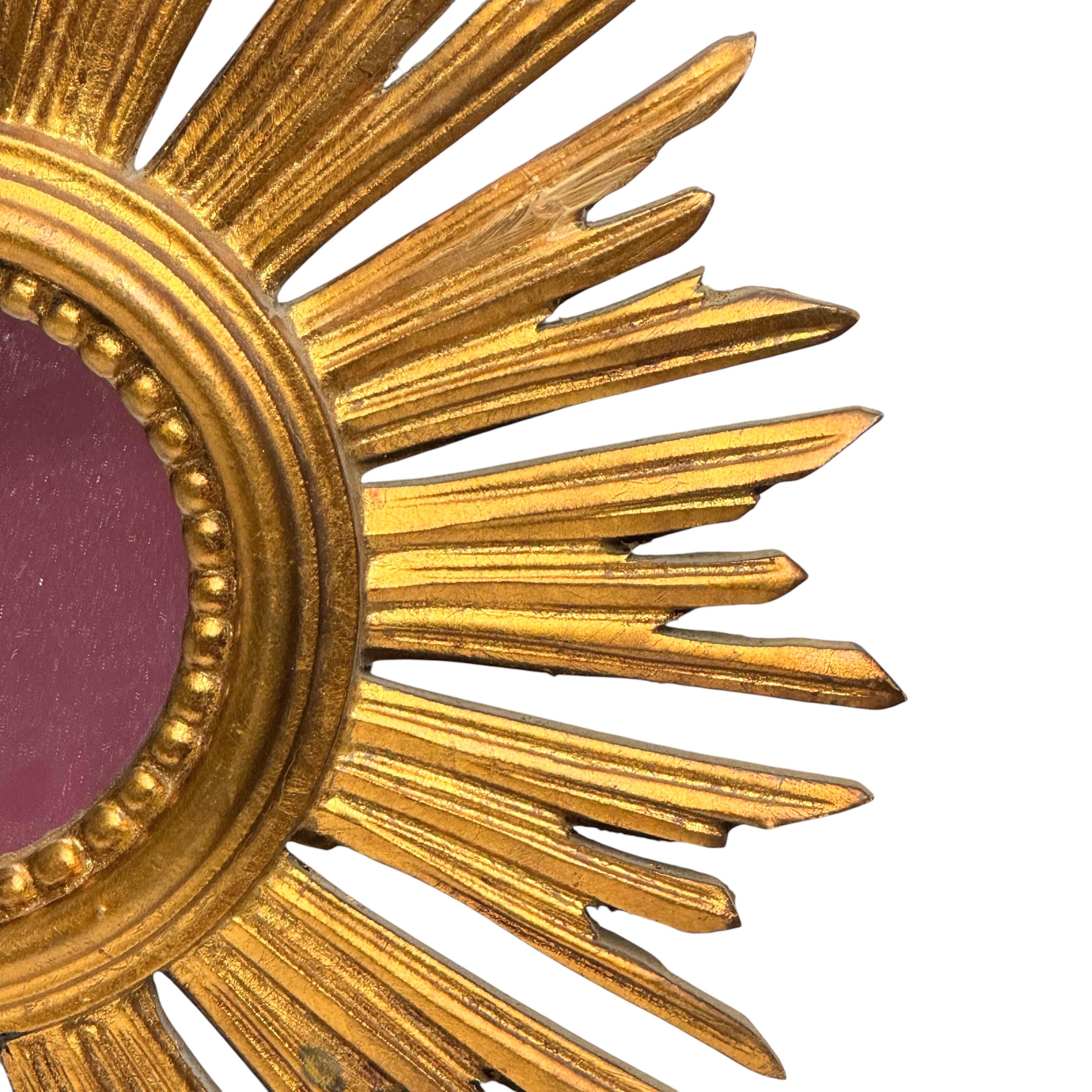 Petite Starburst Sunburst Gilded Wood Mirror, Germany circa 1950s For Sale 9