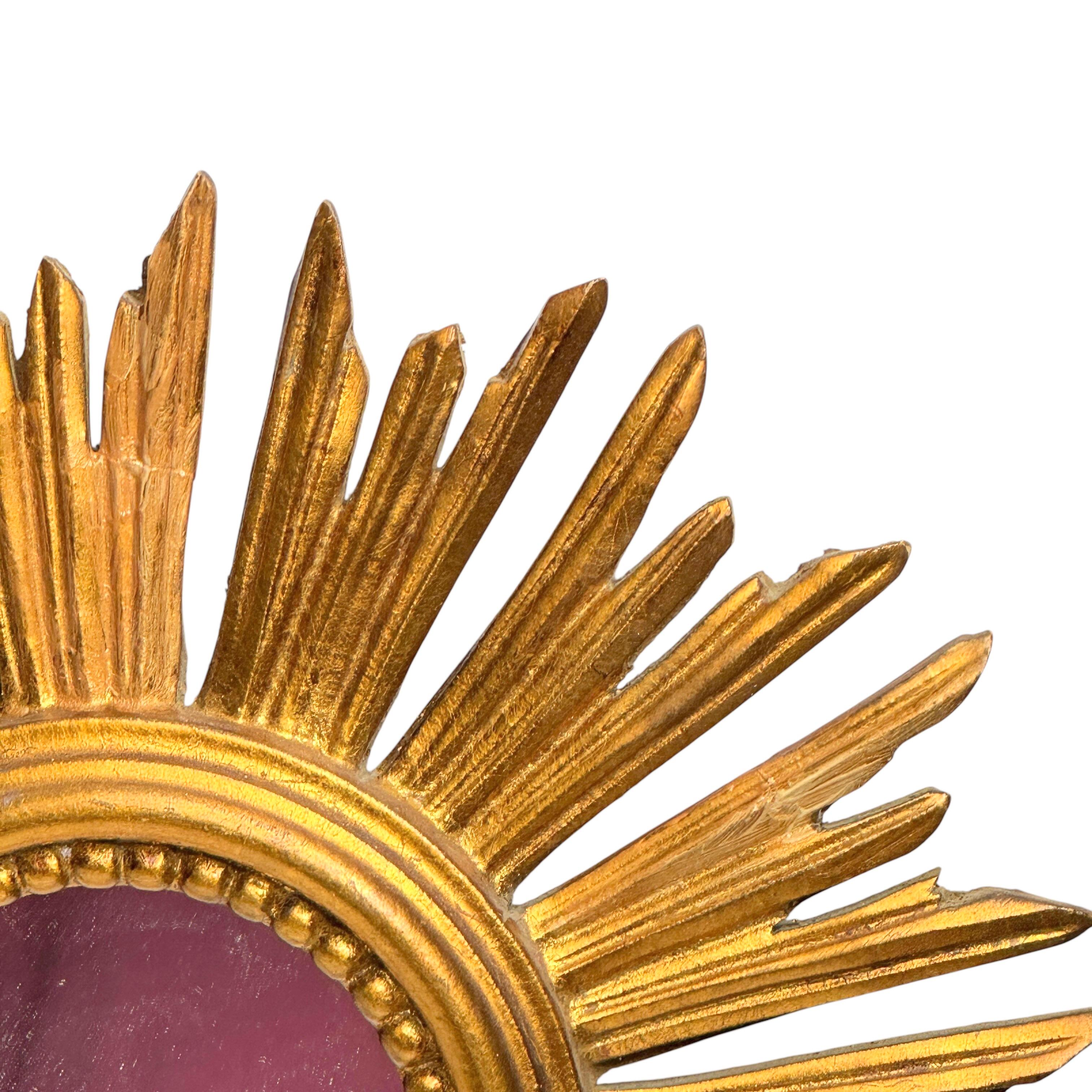 Petite Starburst Sunburst Gilded Wood Mirror, Germany circa 1950s For Sale 10