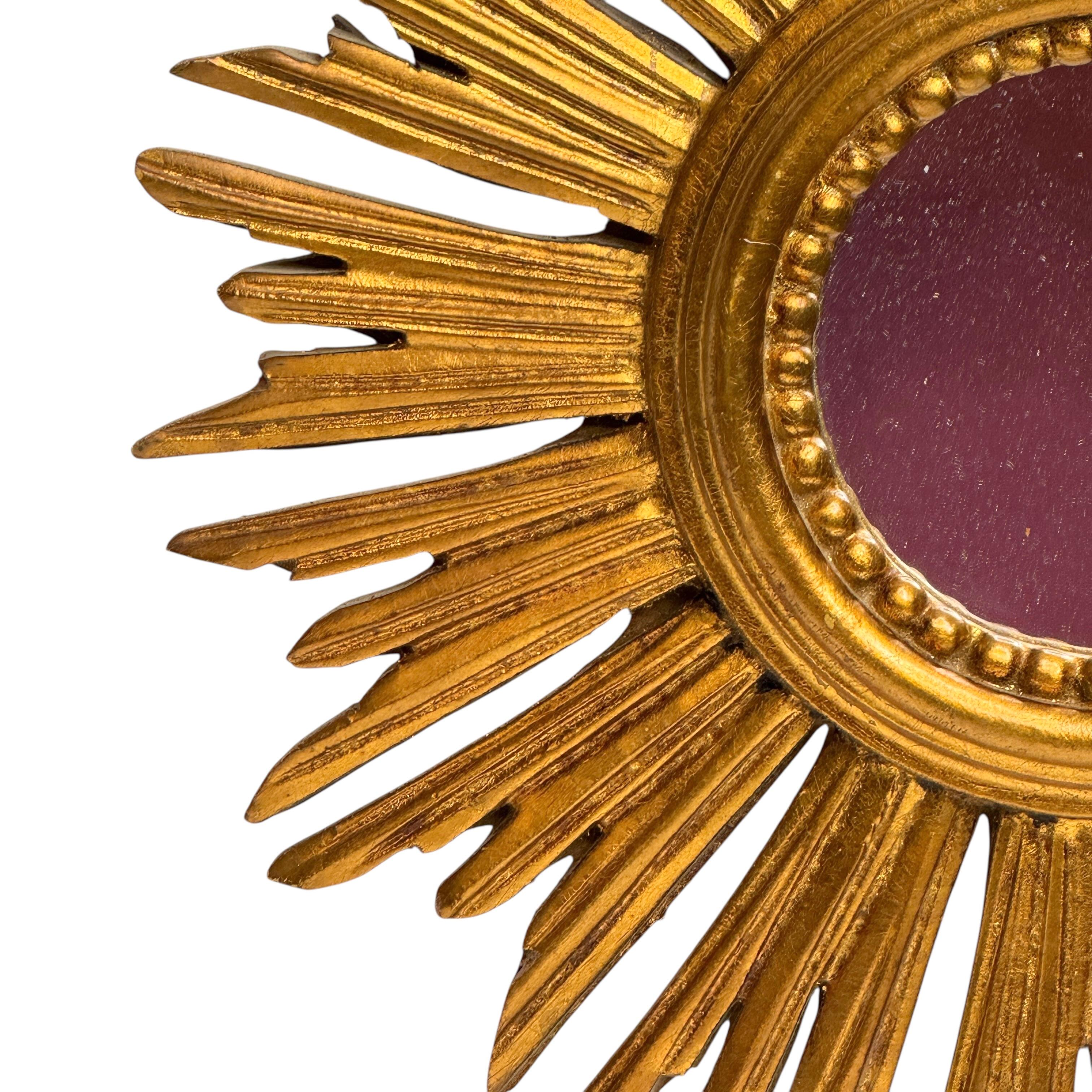 Petite Starburst Sunburst Gilded Wood Mirror, Germany circa 1950s For Sale 11