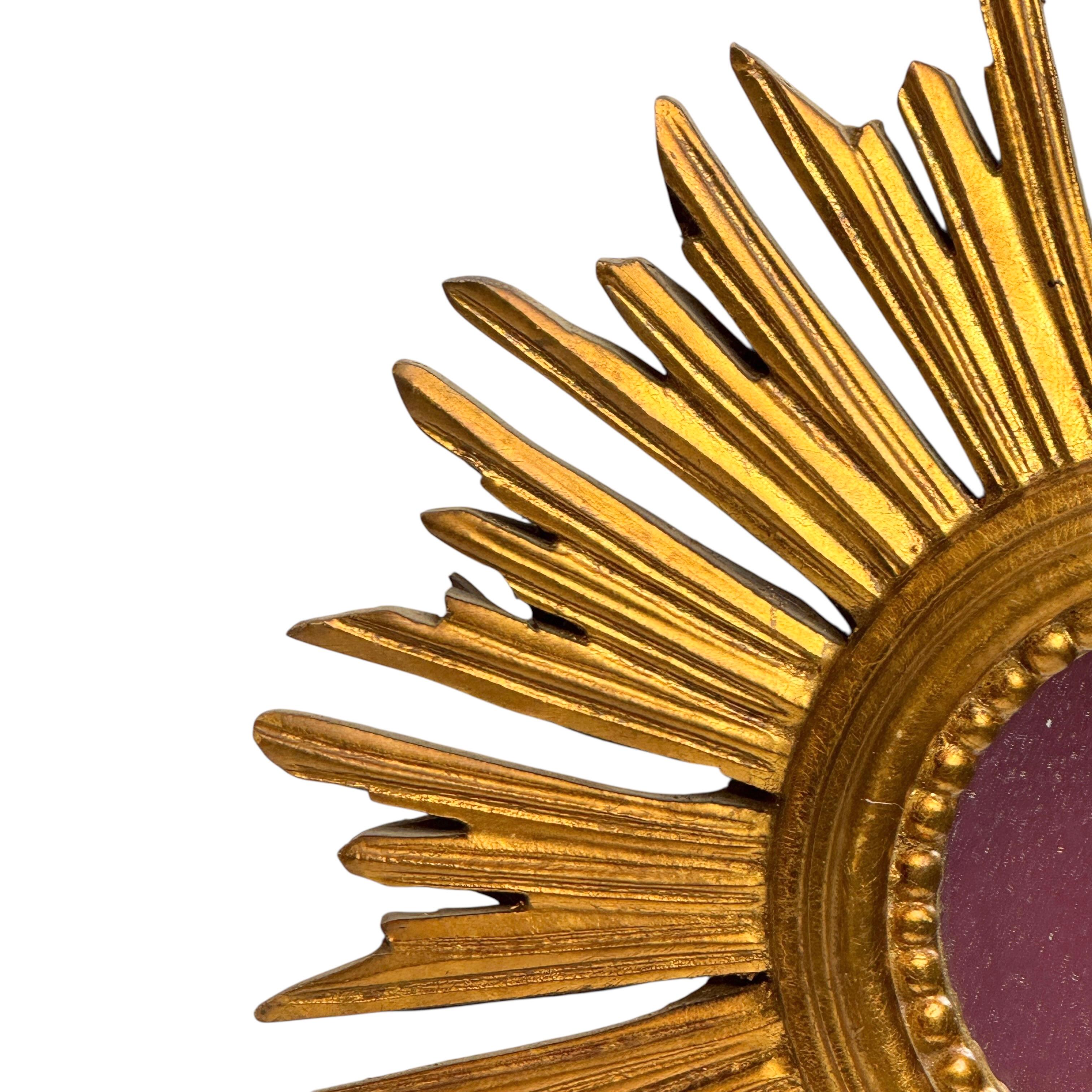 Petite Starburst Sunburst Gilded Wood Mirror, Germany circa 1950s For Sale 13