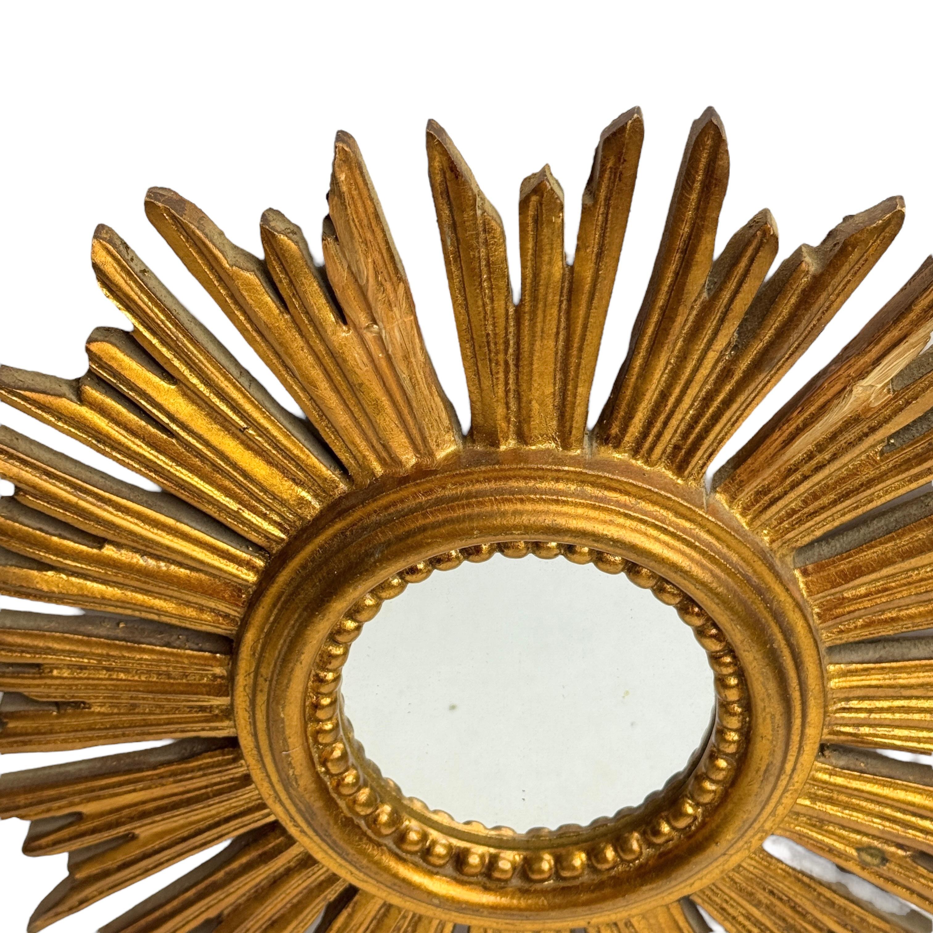Petite Starburst Sunburst Gilded Wood Mirror, Germany circa 1950s For Sale 14
