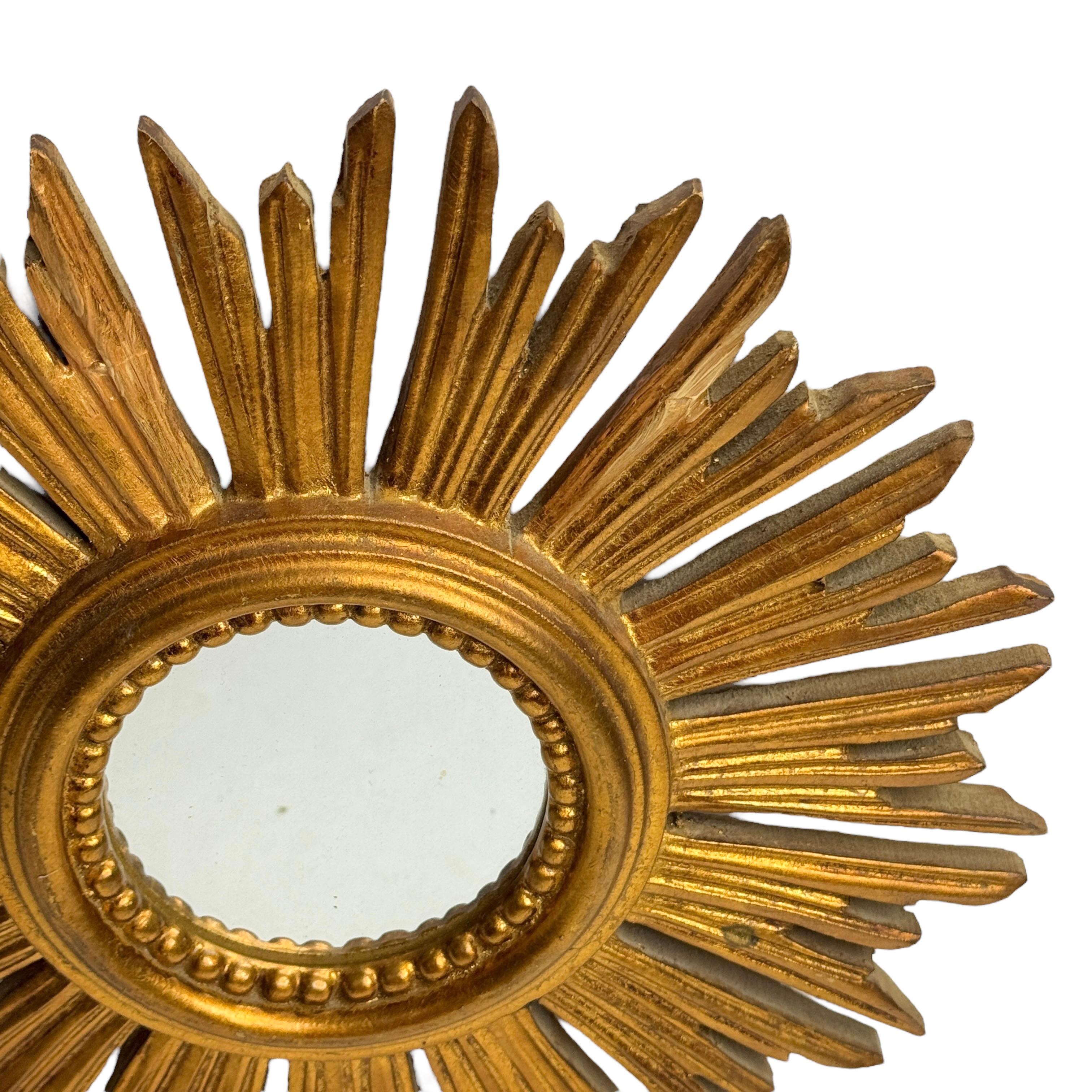 Petite Starburst Sunburst Gilded Wood Mirror, Germany circa 1950s For Sale 15