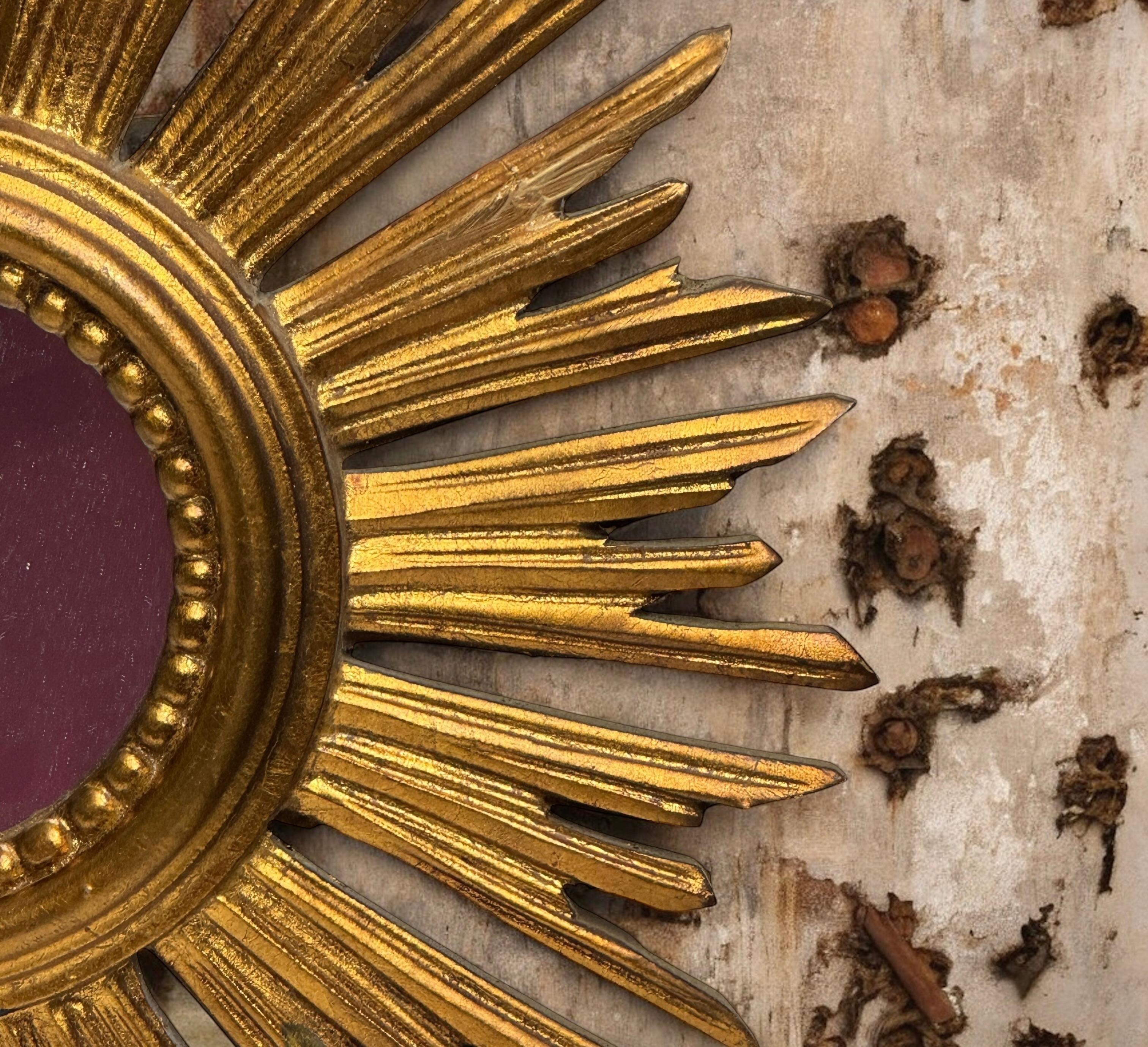 Petite Starburst Sunburst Gilded Wood Mirror, Germany circa 1950s For Sale 1