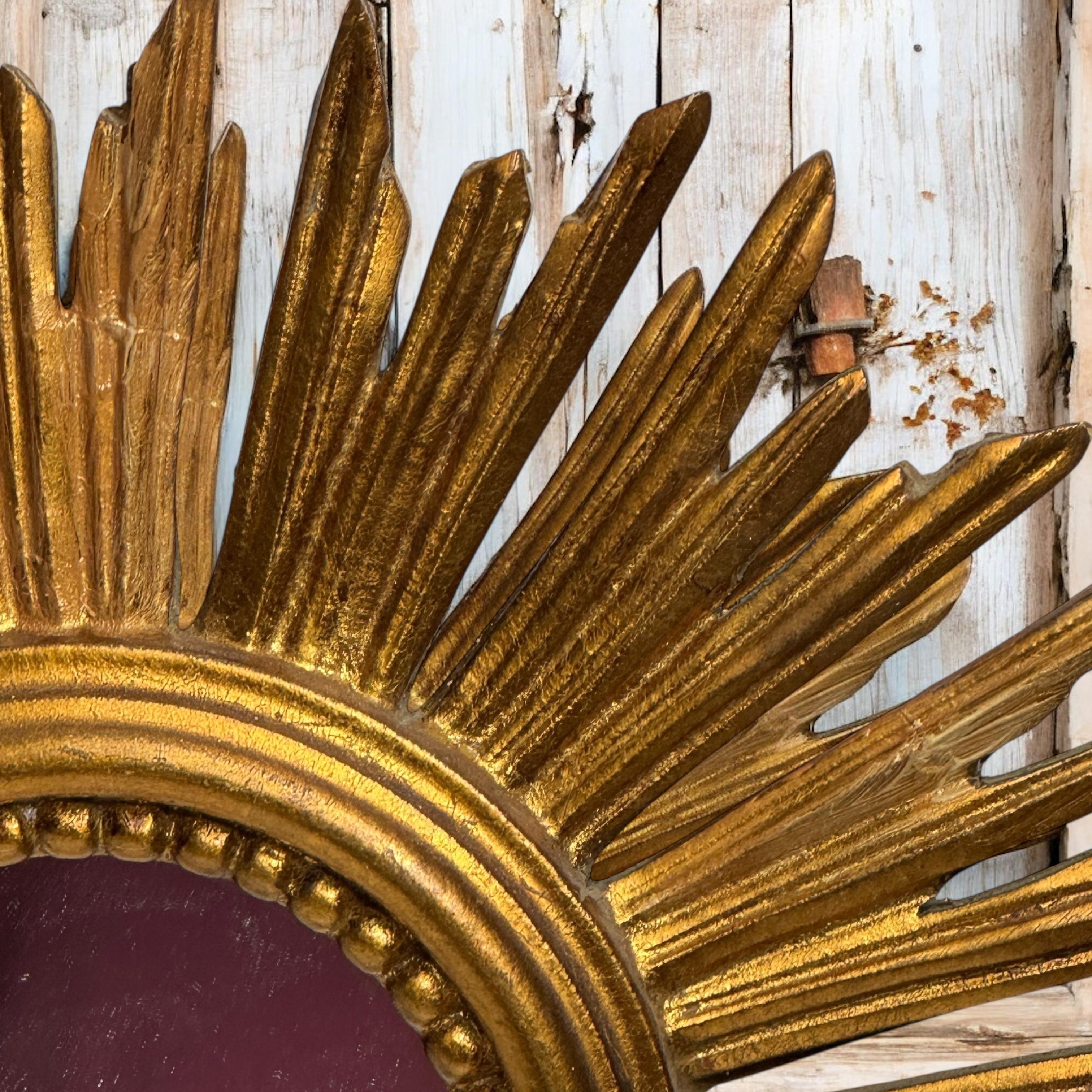 Petite Starburst Sunburst Gilded Wood Mirror, Germany circa 1950s For Sale 2