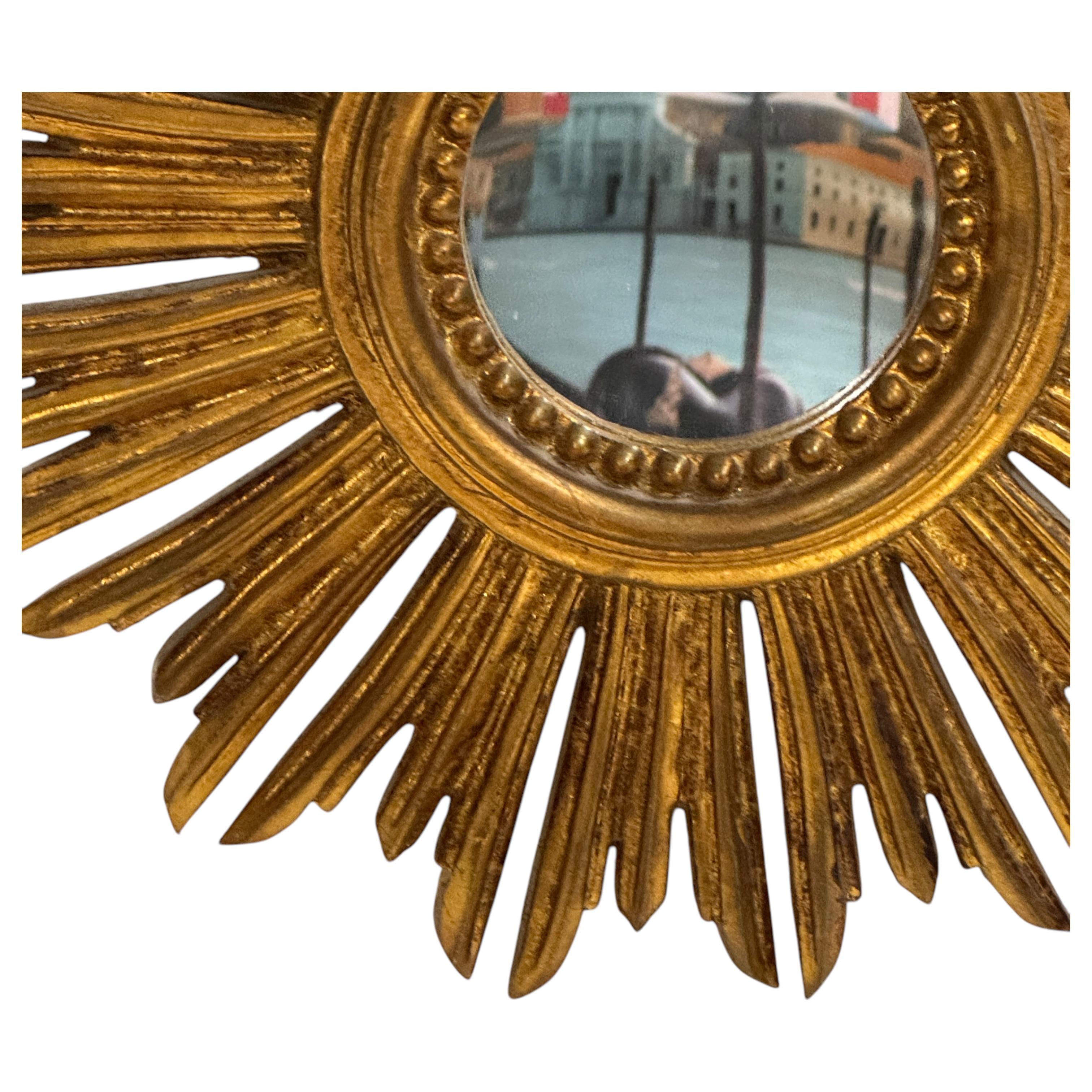 Petite Starburst Sunburst Vergoldeter Holzspiegel, Deutschland ca. 1950er Jahre 2