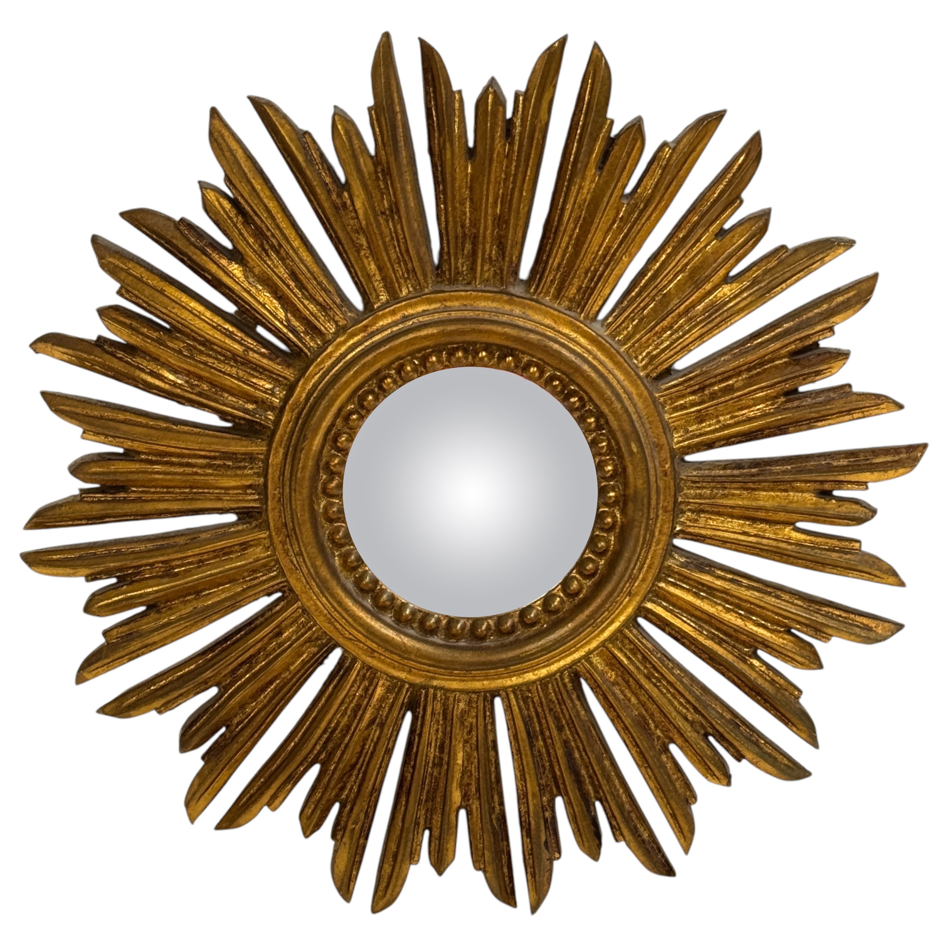 Petite Starburst Sunburst Gilded Wood Mirror, Germany circa 1950s