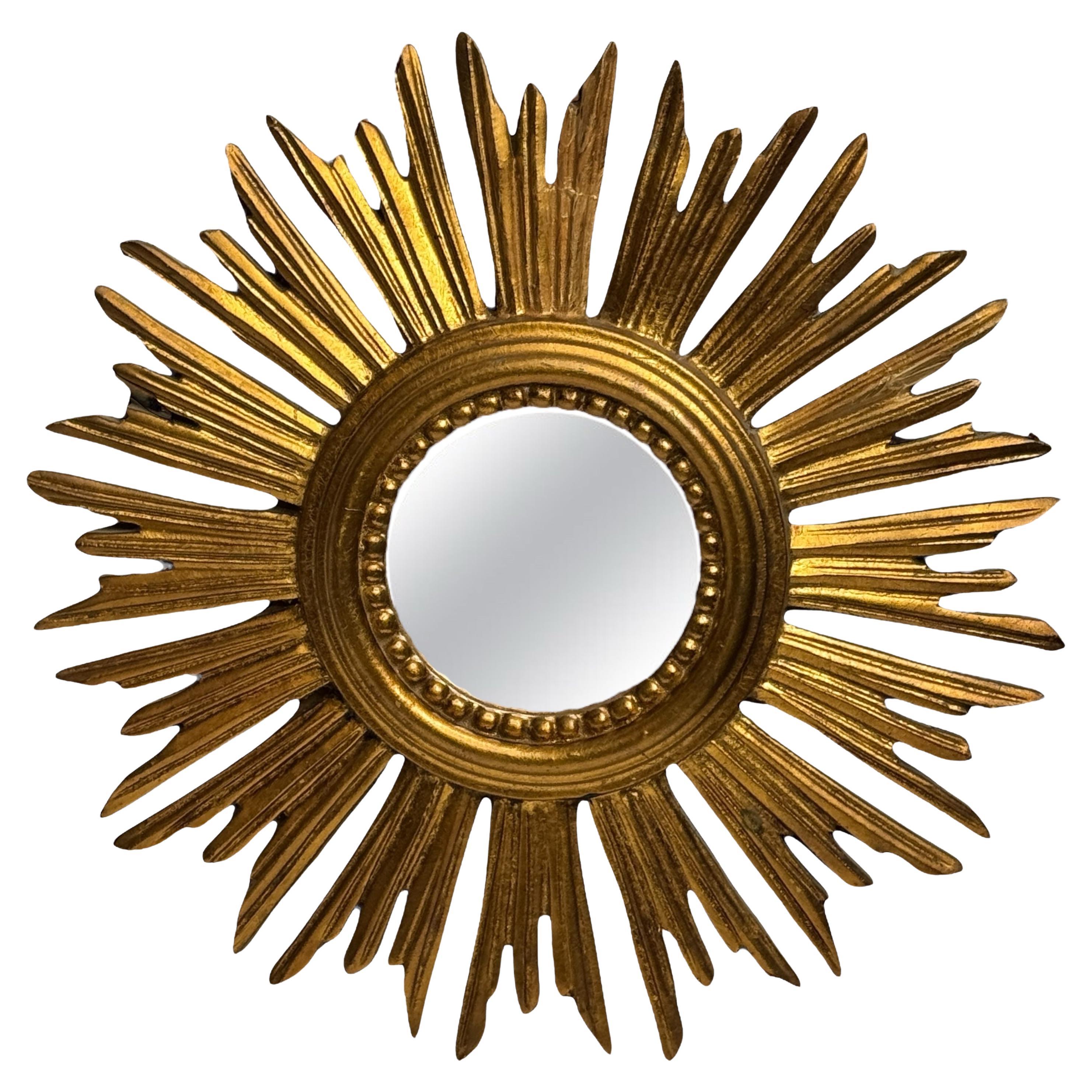 Petite Starburst Sunburst Gilded Wood Mirror, Germany circa 1950s