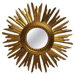 Petite Starburst Sunburst Gilded Wood Mirror, Germany circa 1950s