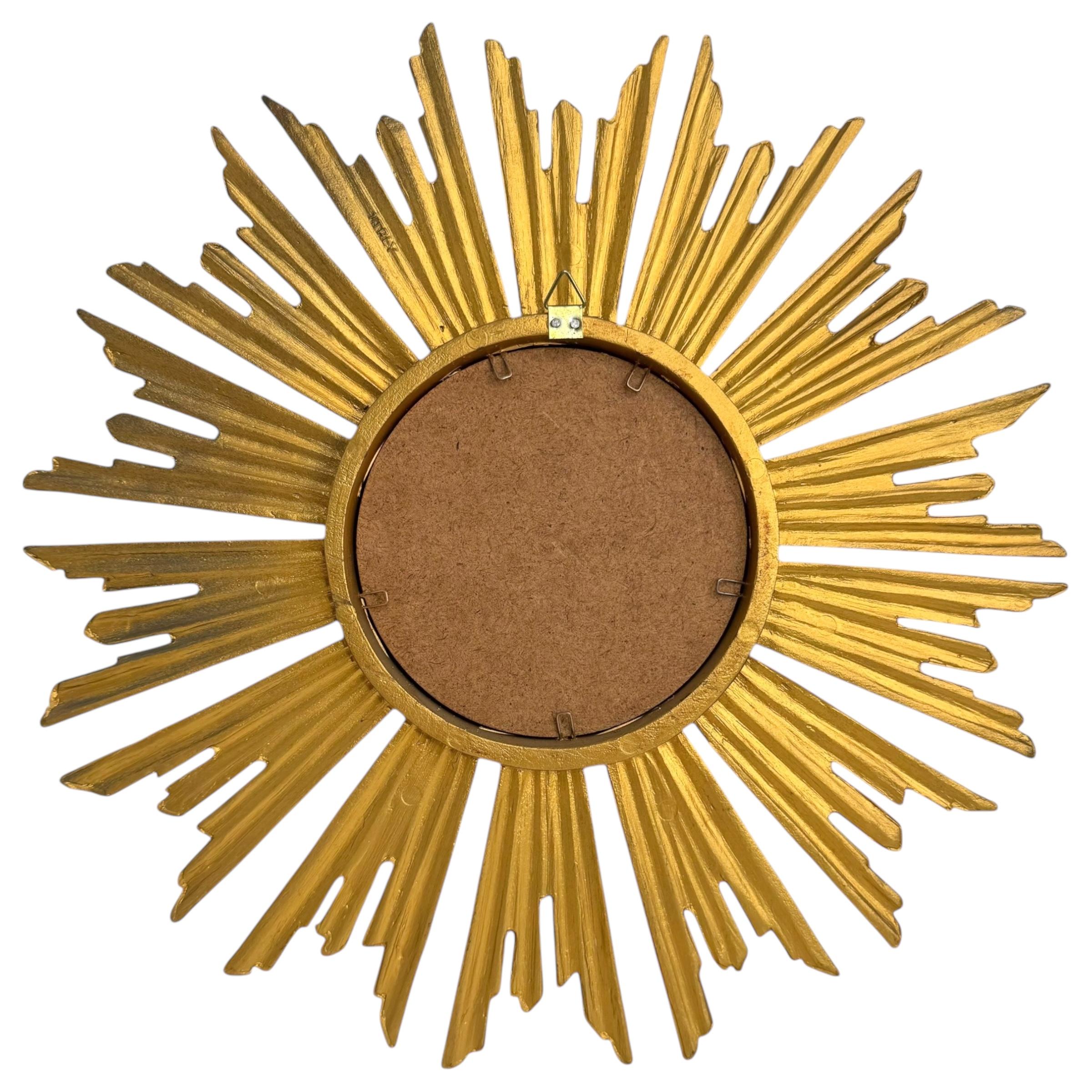 Petite Starburst Sunburst Mirror Gilded Plastic, Made in Italy, circa 1960s 4