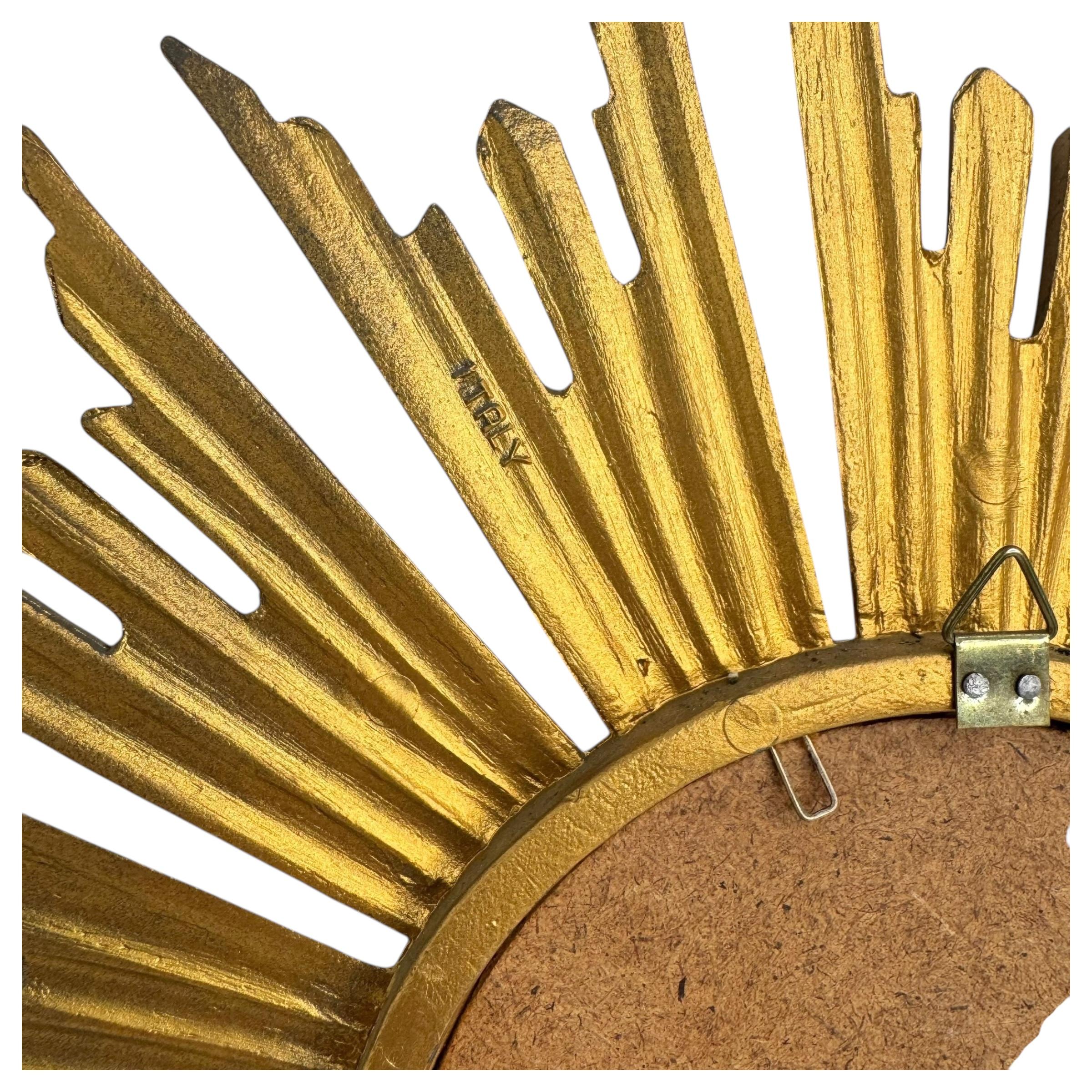Petite Starburst Sunburst Mirror Gilded Plastic, Made in Italy, circa 1960s 5