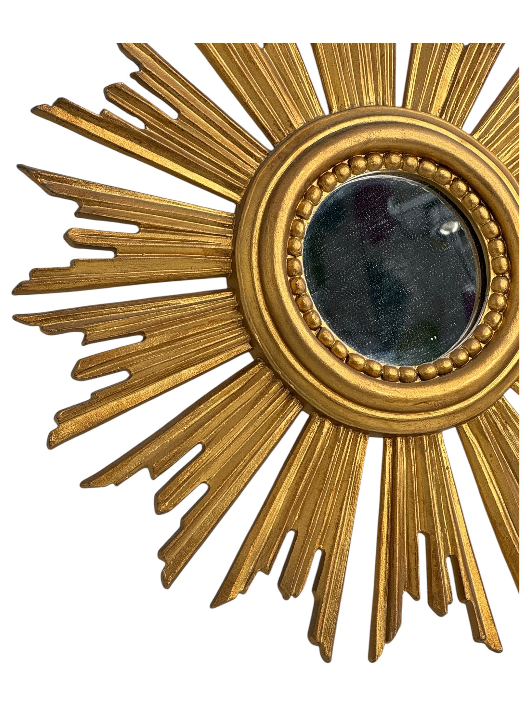 Hollywood Regency Petite Starburst Sunburst Mirror Gilded Plastic, Made in Italy, circa 1960s
