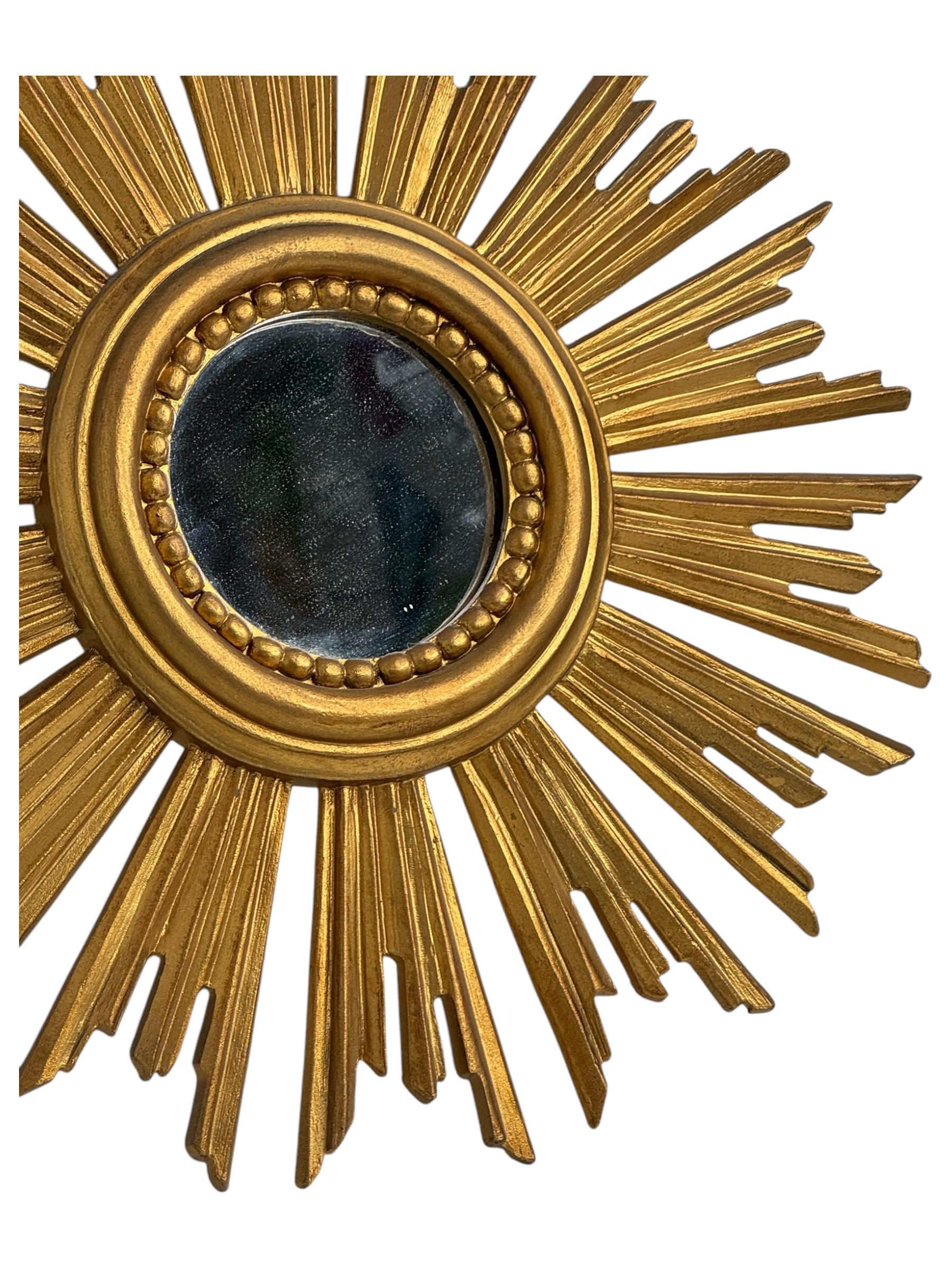 Italian Petite Starburst Sunburst Mirror Gilded Plastic, Made in Italy, circa 1960s