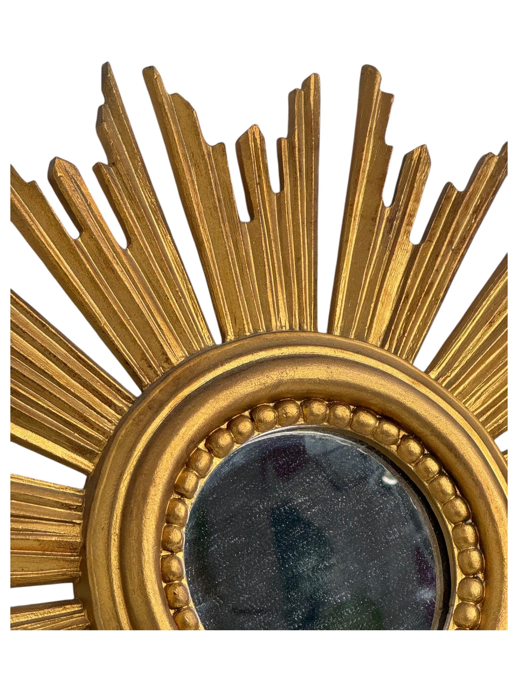 Mid-20th Century Petite Starburst Sunburst Mirror Gilded Plastic, Made in Italy, circa 1960s