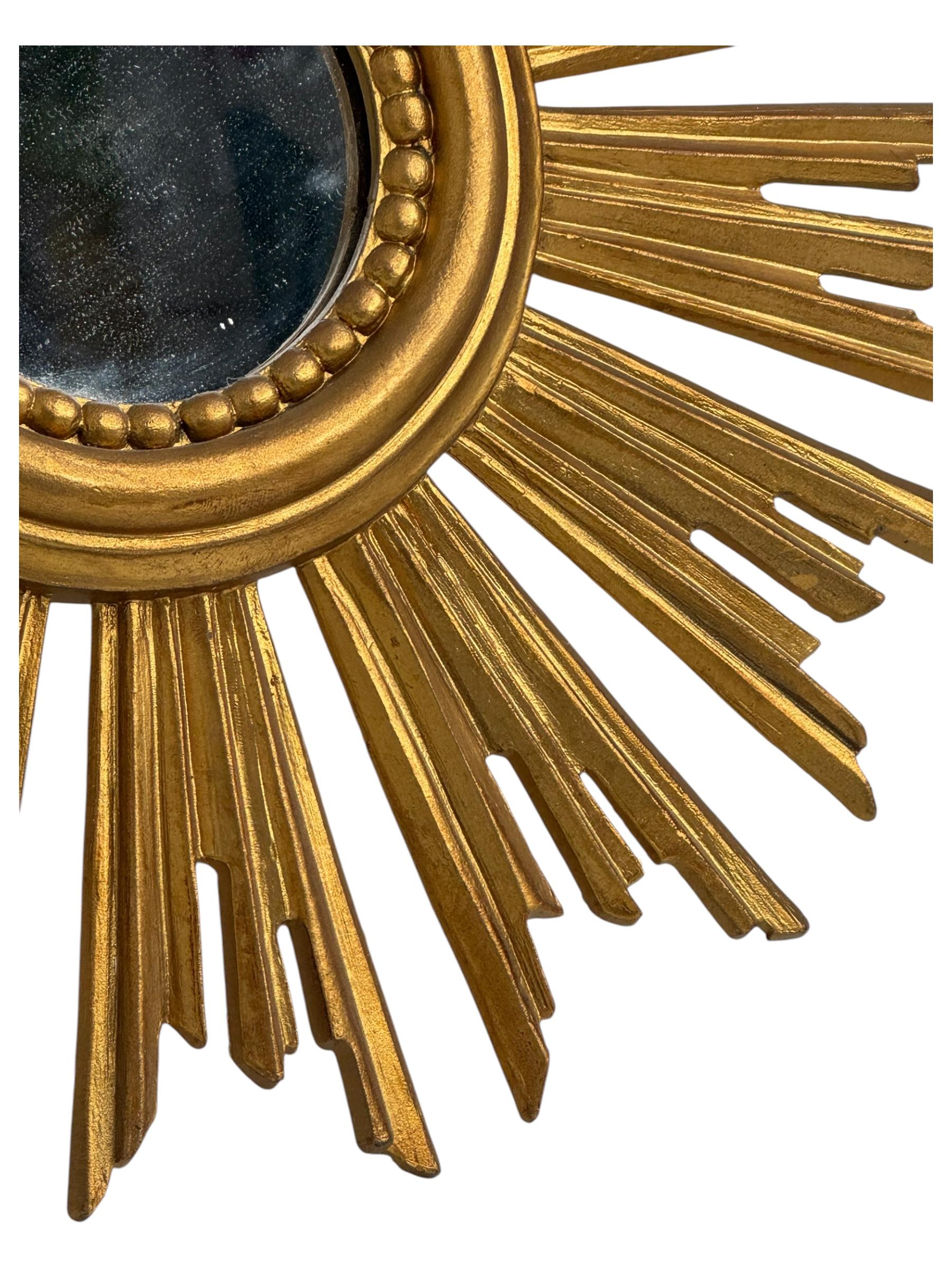 Petite Starburst Sunburst Mirror Gilded Plastic, Made in Italy, circa 1960s 3