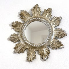 Petite Starburst Sunburst Silvered Wood and Composition Mirror, Italy