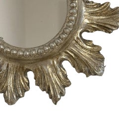 Petite Starburst Sunburst Silvered Wood and Composition Mirror, Italy