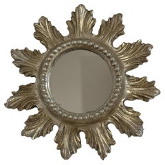 Vintage Petite Starburst Sunburst Silvered Wood and Composition Mirror, Italy