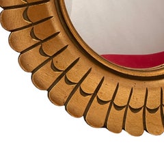 Petite étoile Tournesol Miroir convexe en bois doré, vers 1960