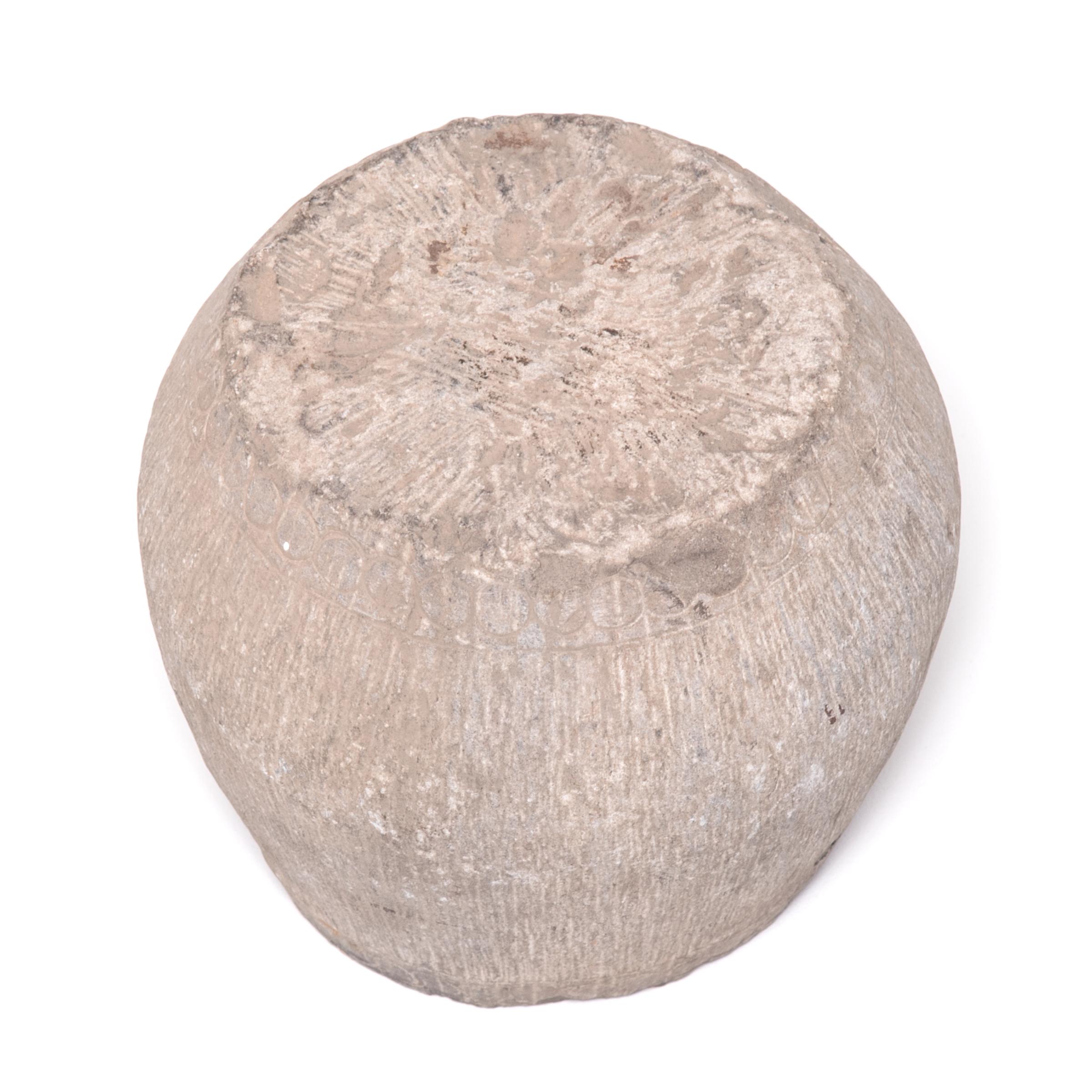 Carved Petite Stone Drum Pedestal, c. 1850 For Sale
